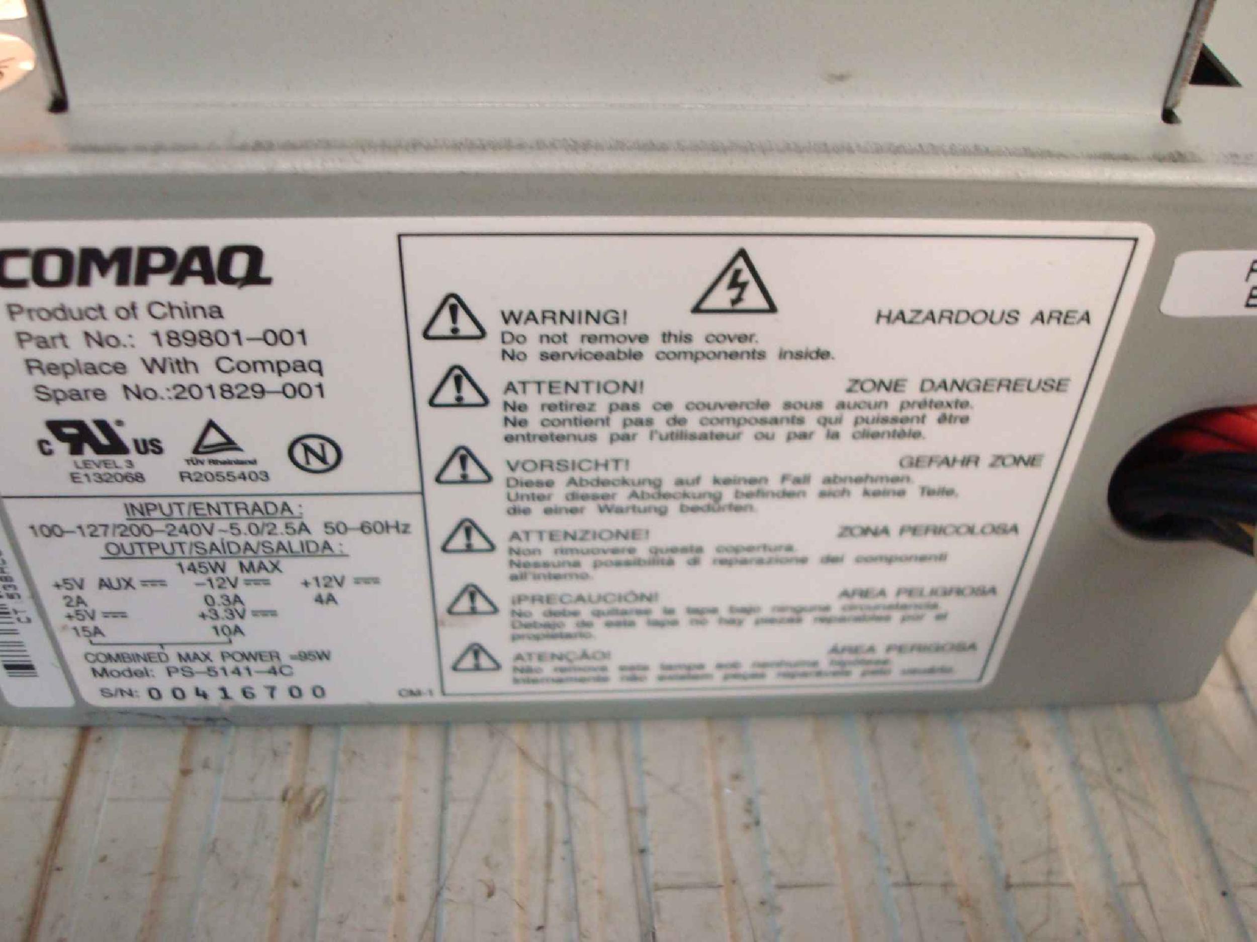 COMPAQ / HEWLETT PACKARD / HP 201829-001 145W ATX POWER SUPPLY