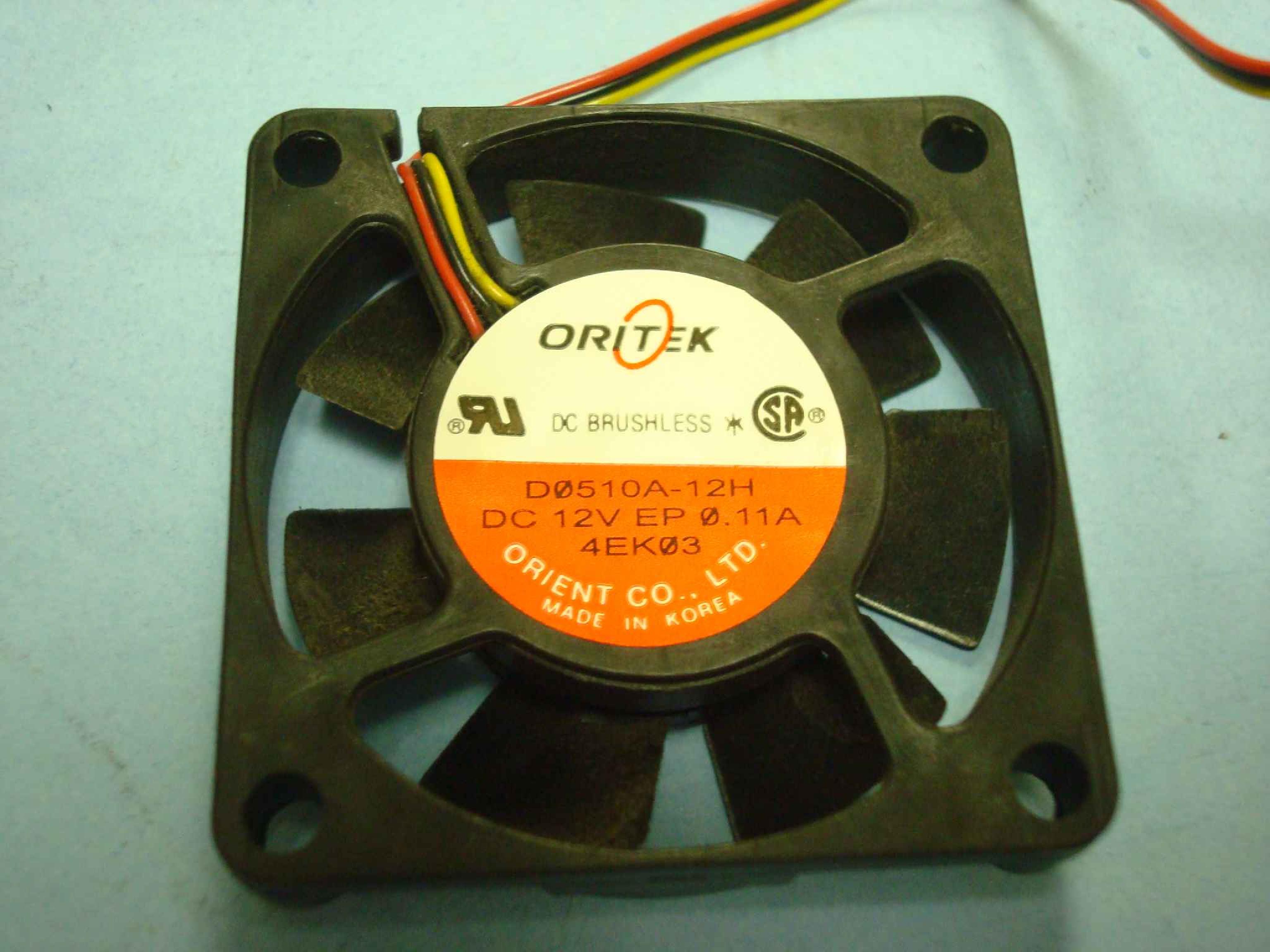 ORITEK D0510A-12H FAN 12V .11A 50MM BY 10MM, 2 BY 3/8 INCHES, 10INCH 3WIRE CABLE WITH CONNECTOR