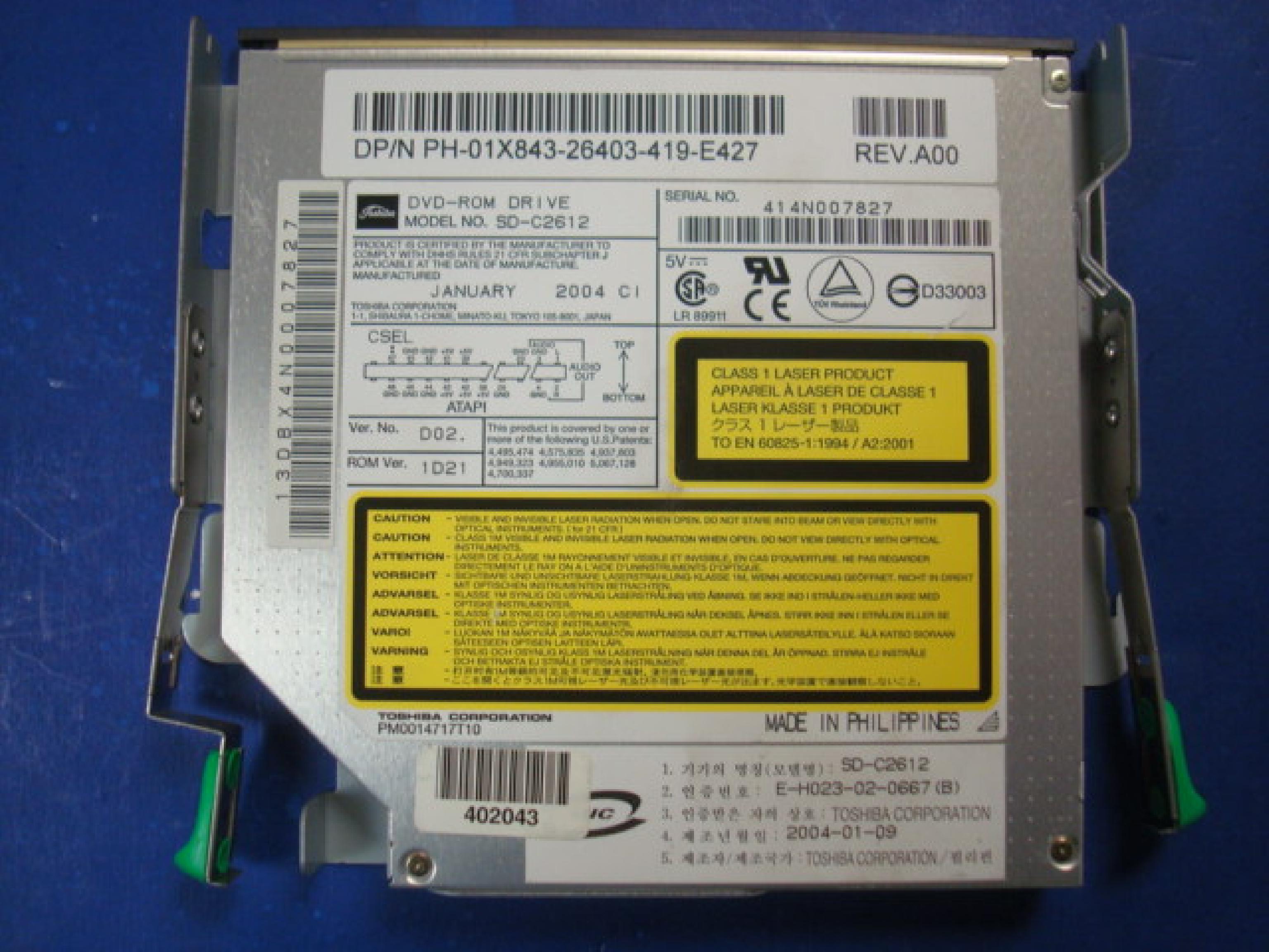 TOSHIBA SD-C2612 SLIM DVD DRIVE FOR NOTEBOOK 8X BLACK BEZEL