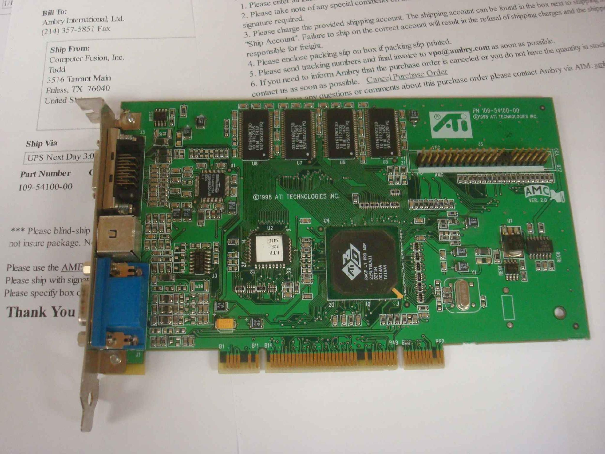 ATI 109-54100-00 PCI VGA RAGE LT PRO AGP