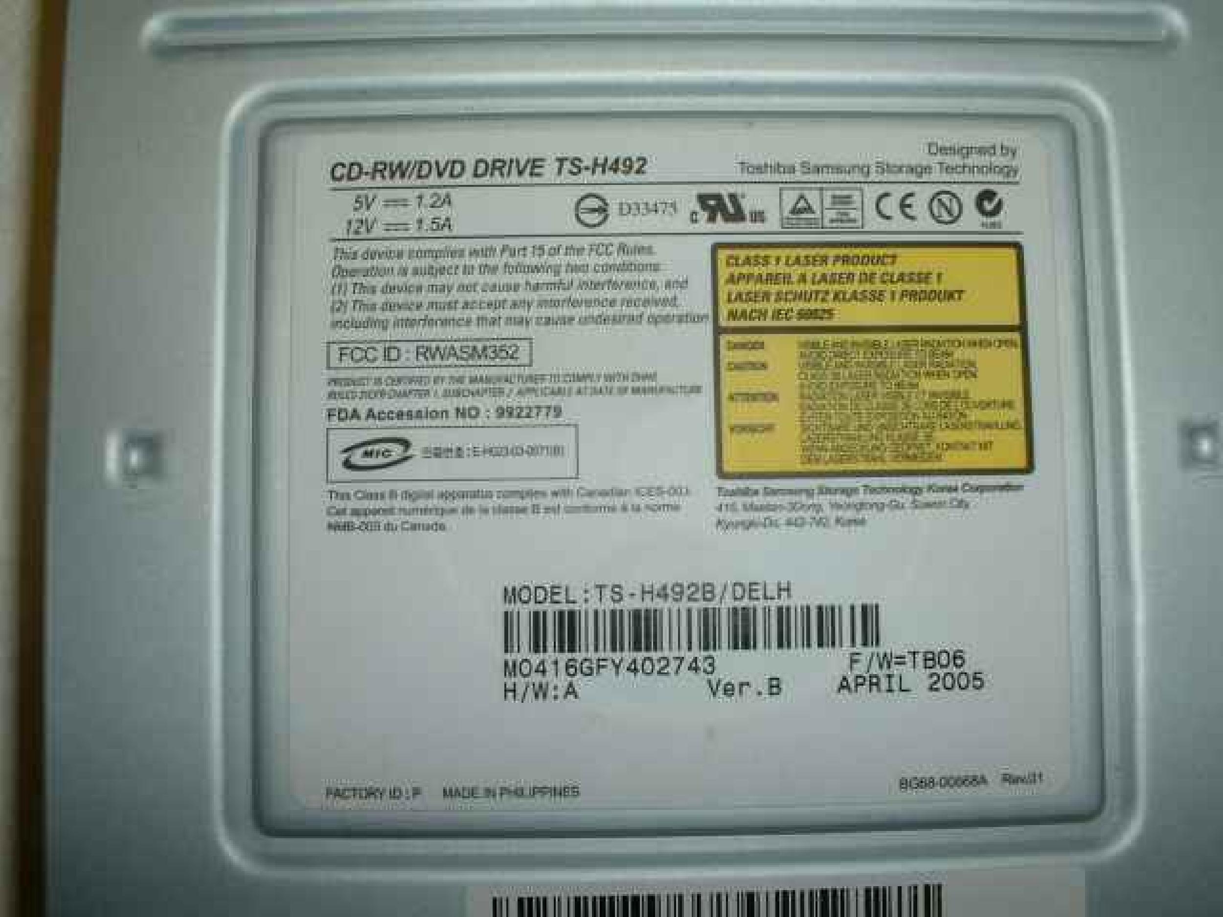SAMSUNG TS-H492B/DECH CD-RW/DVD DRIVE BLACK BEZEL 48X/32X/48X