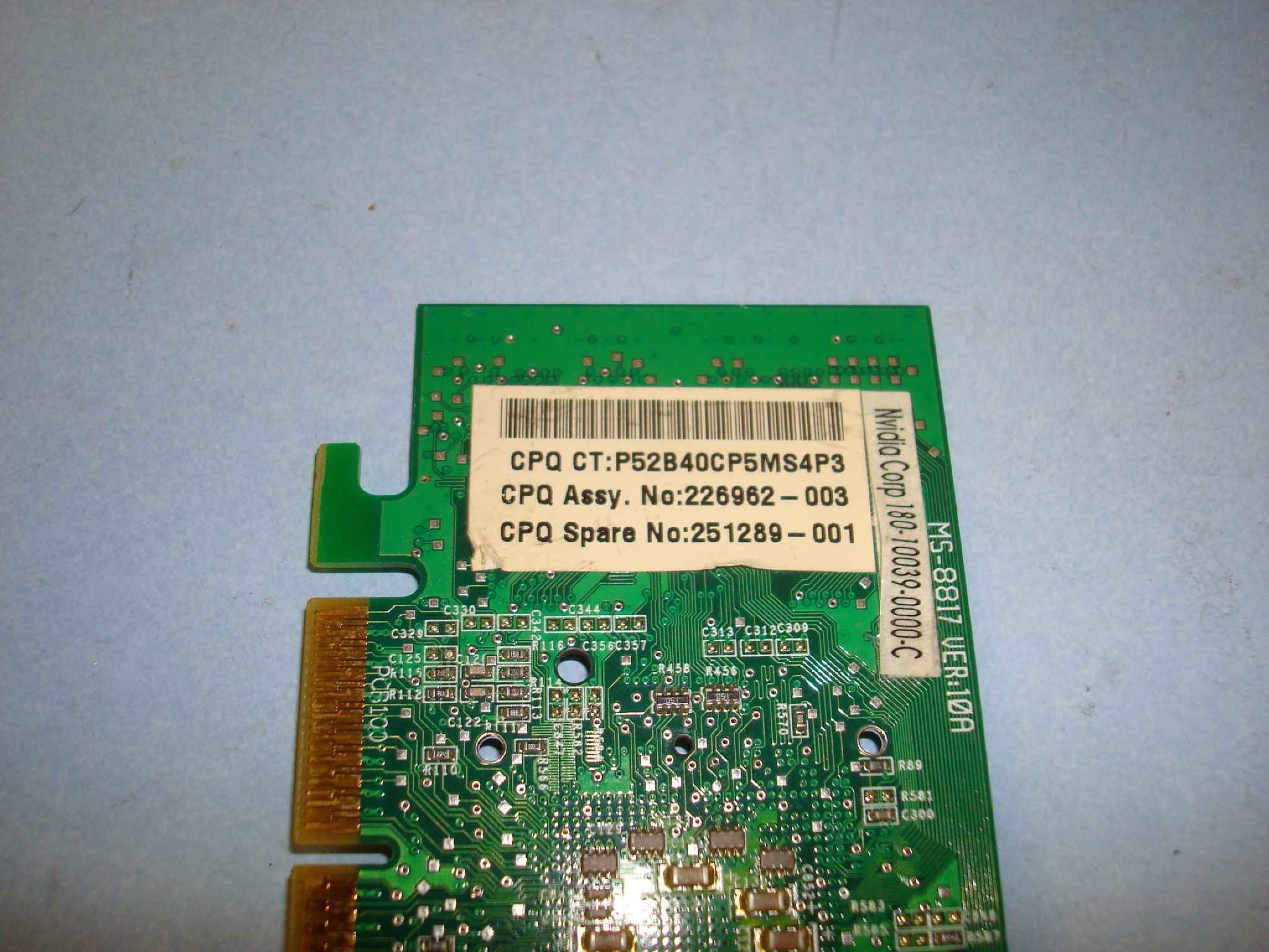 COMPAQ / HEWLETT PACKARD / HP 251289-001 16MB AGP CARD GFORCE2MX 200 Q06803.1