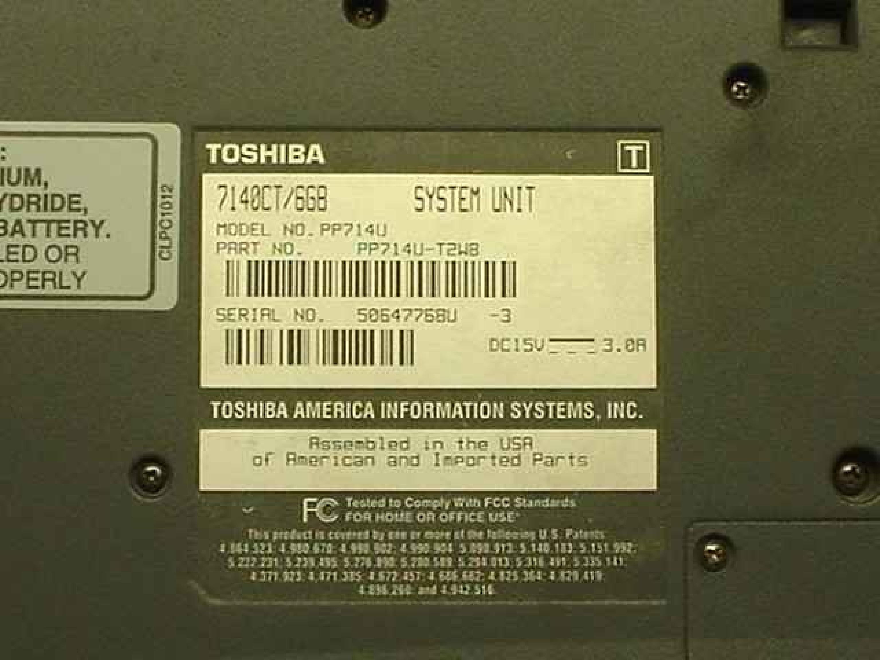 TOSHIBA PP714U-T2W8 PORTEGE 7100 NOTEBOOK, 6GB HD, 500MHZ PIII, 128MB RAM, WIN98