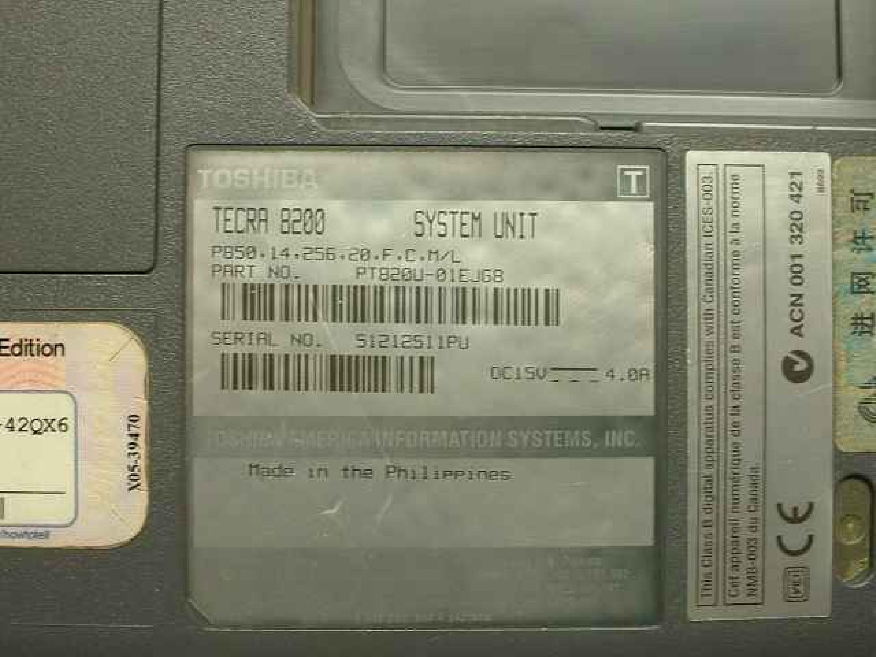 TOSHIBA TECRA 8200 PARTS ONLY, TECRA 8200 NOTEBOOK, NO BATTERY OR HD