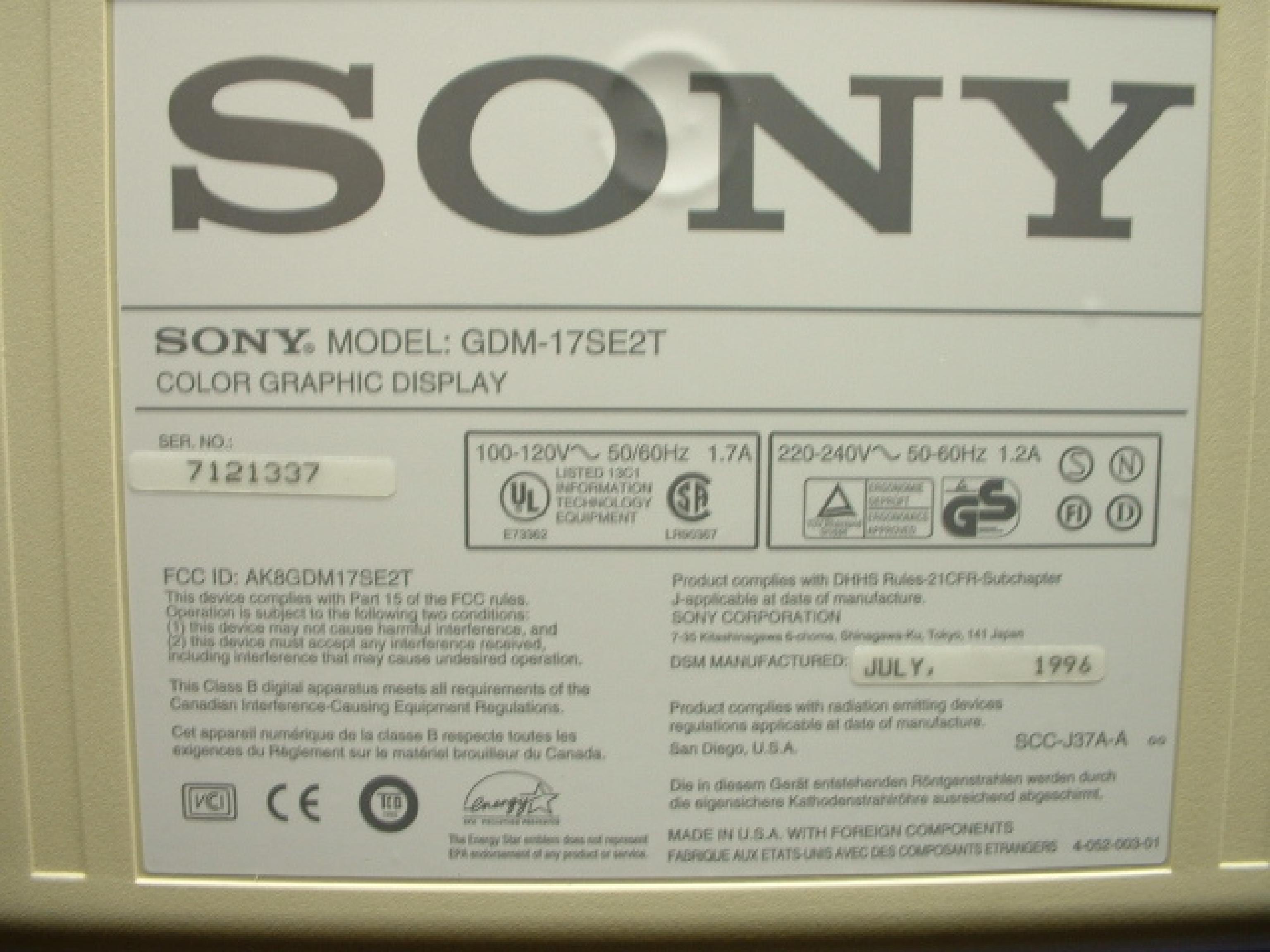 SONY MULTISCAN17SEII 17INCH CRT MONITOR, GOOD PICTURE, GRADE B