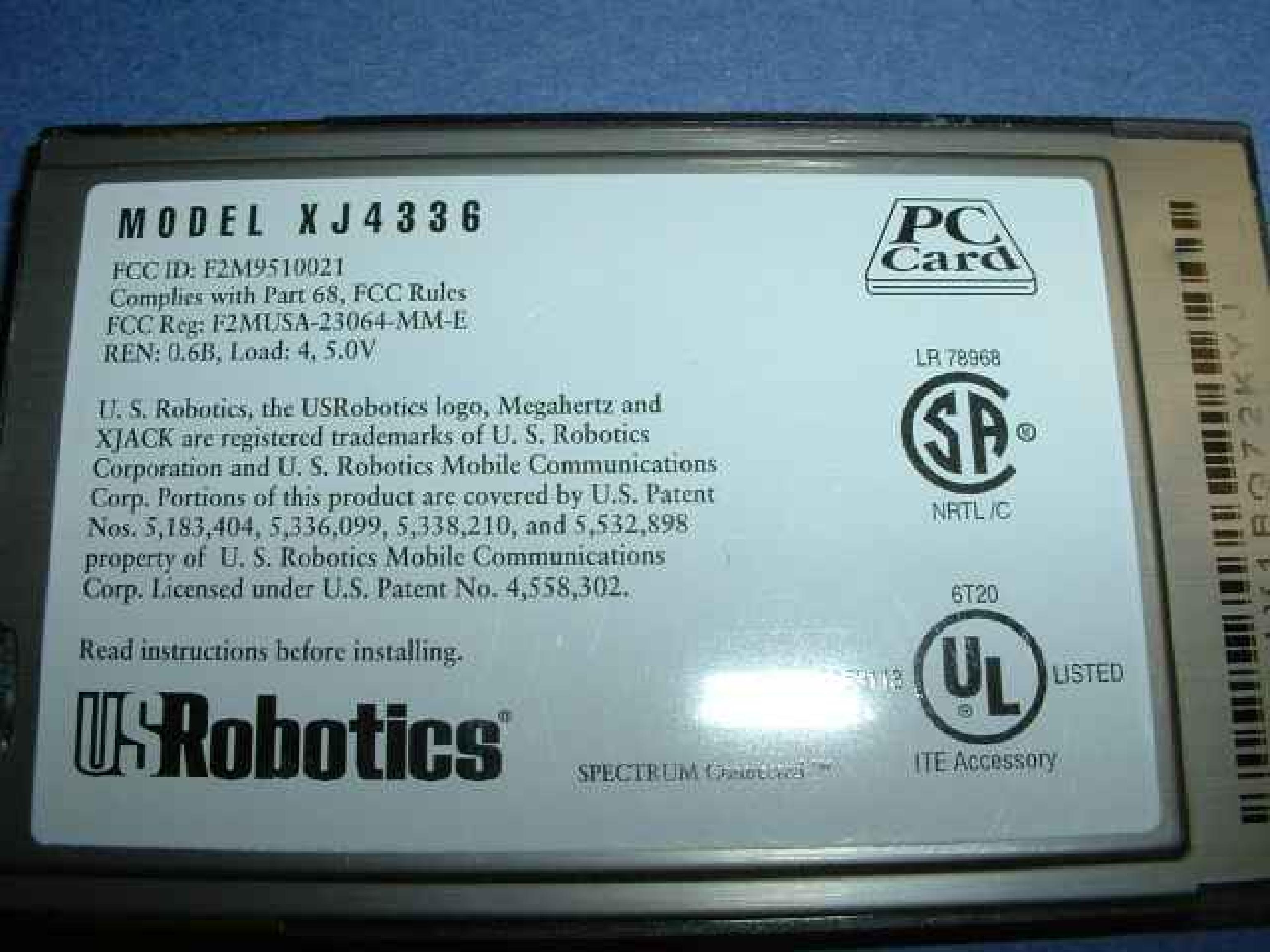 DELL / MEGAHERTZ / 3COM / HP / HEWLETT PACKARD / US ROBOTICS / USR XJ4336 33.6 XJACK CABLED PCMCIA MODEM