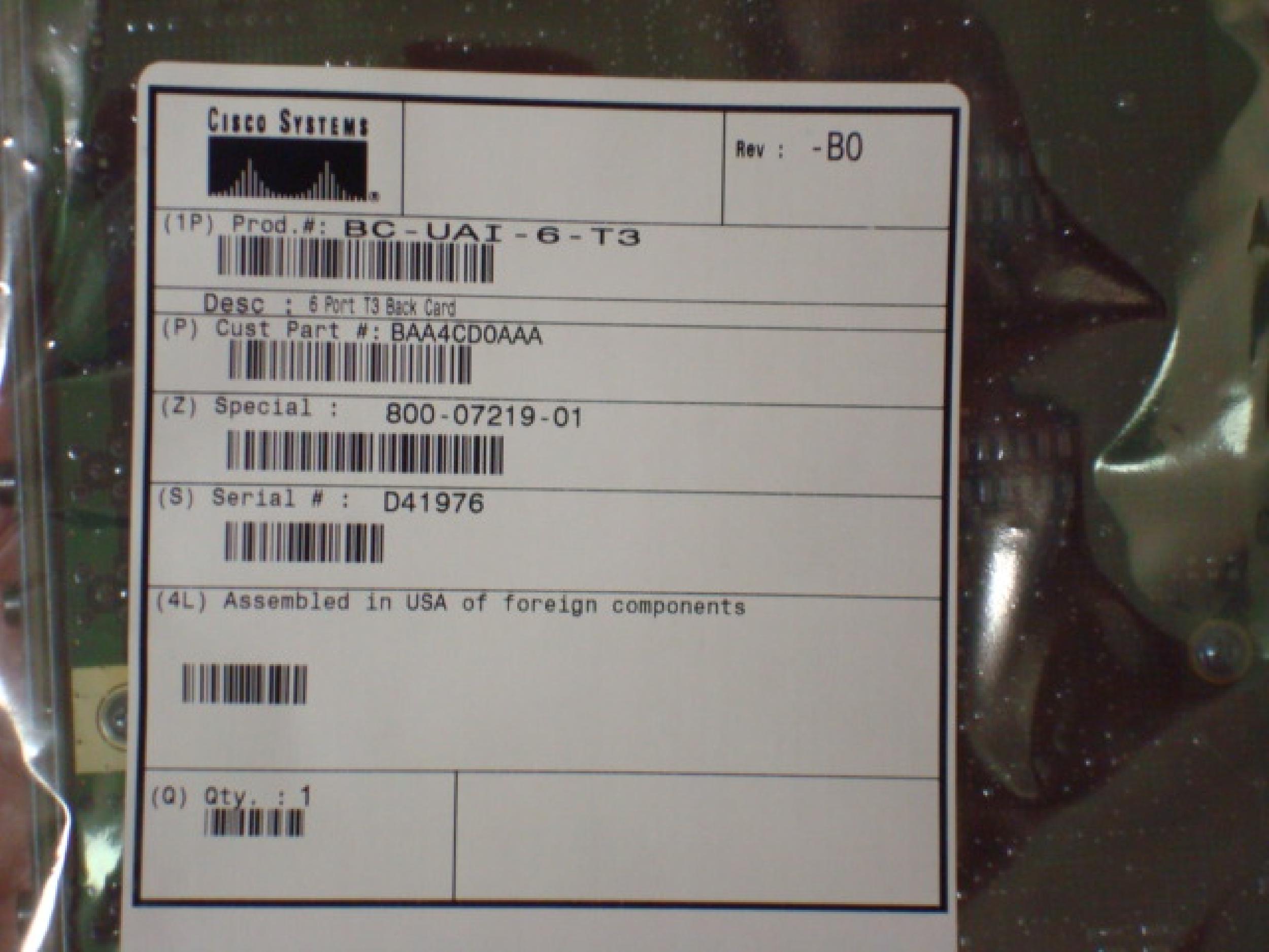 CISCO SYSTEMS BC-UAI-6-T3 6 PORT T3 BACK CARD