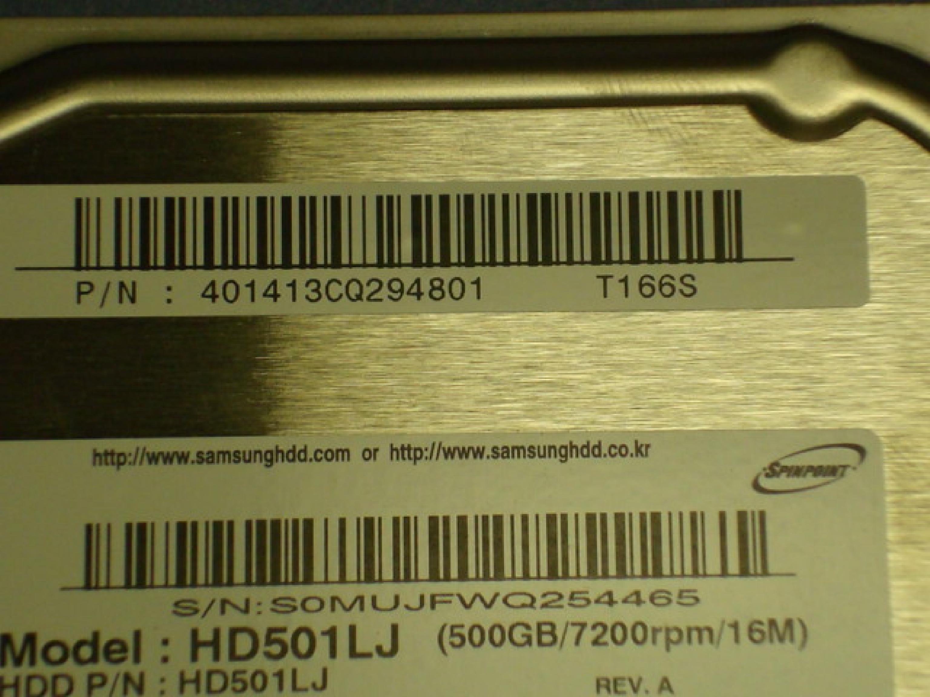 SAMSUNG 401413C0294801 500GB SATA DRIVE 7200RPM 3GB/SEC LBA 976,773,168 (FIRMWARE CR100-12)