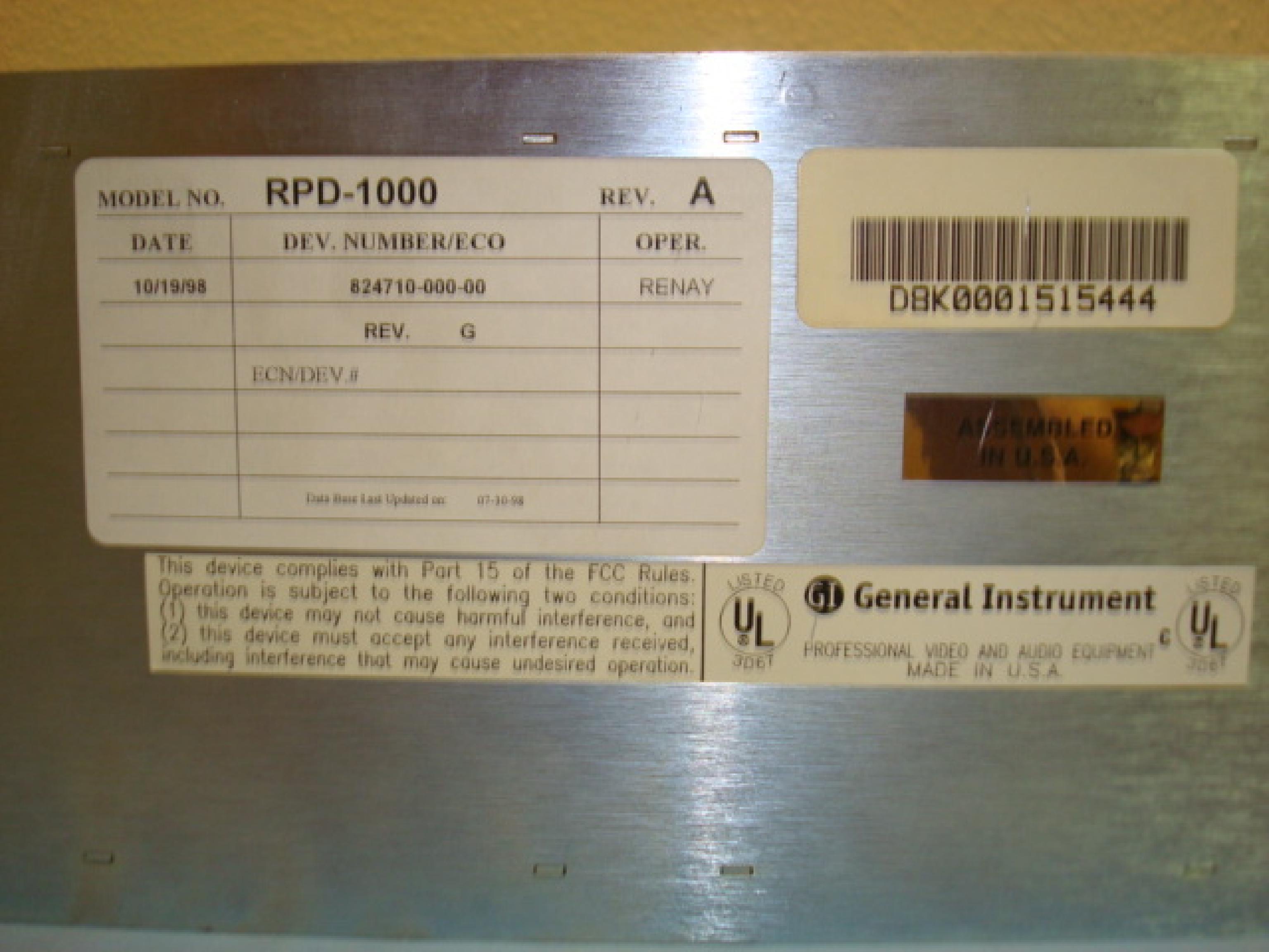 GENERAL INSTRUMENT RPD-1000 QPSK RETURN PATH DEMODULATOR / MULTIPLEXOR