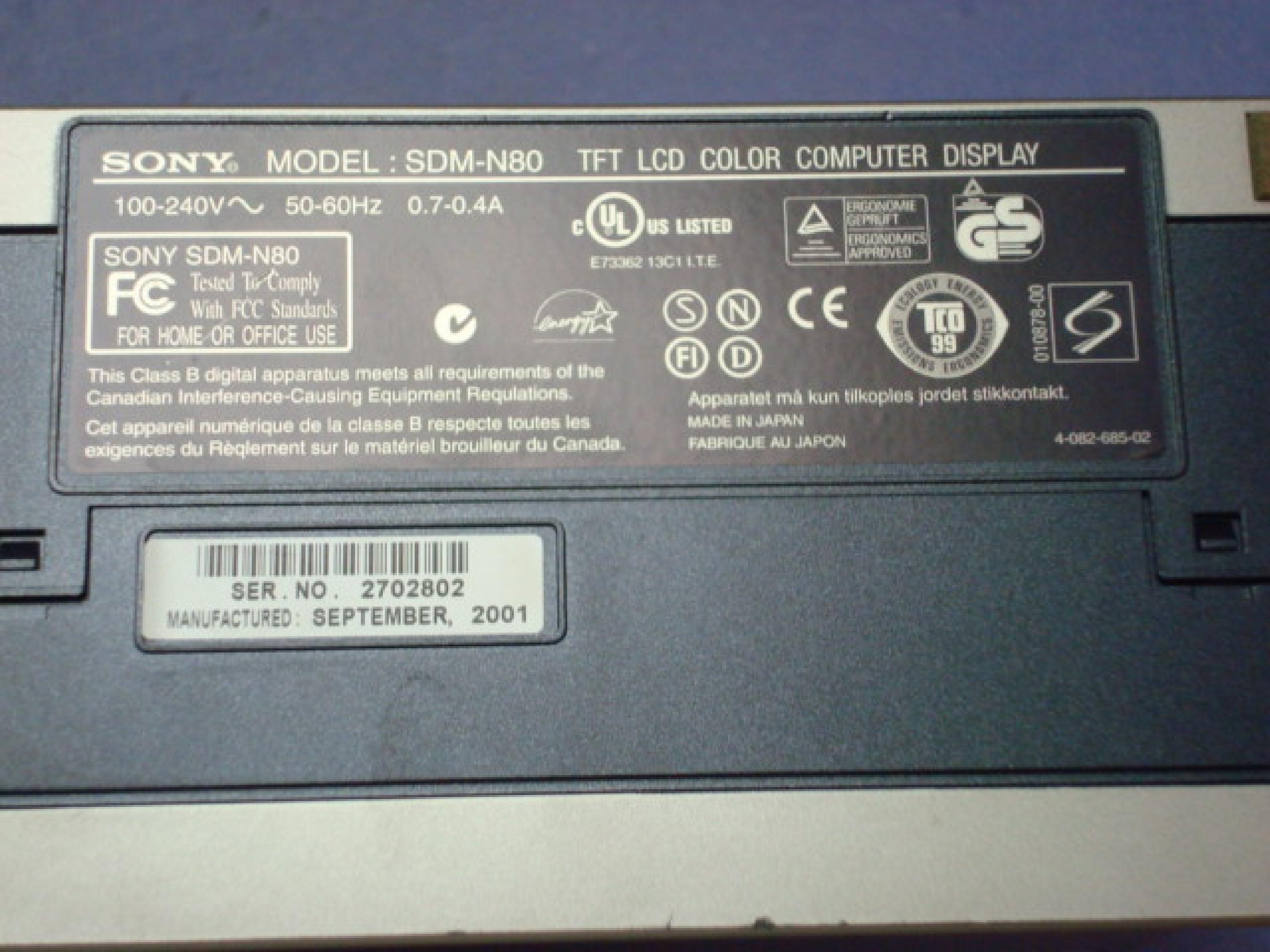 SONY SDM-N80 TFT LCD COLOR COMPUTER DISPLAY BASE UNIT ONLY