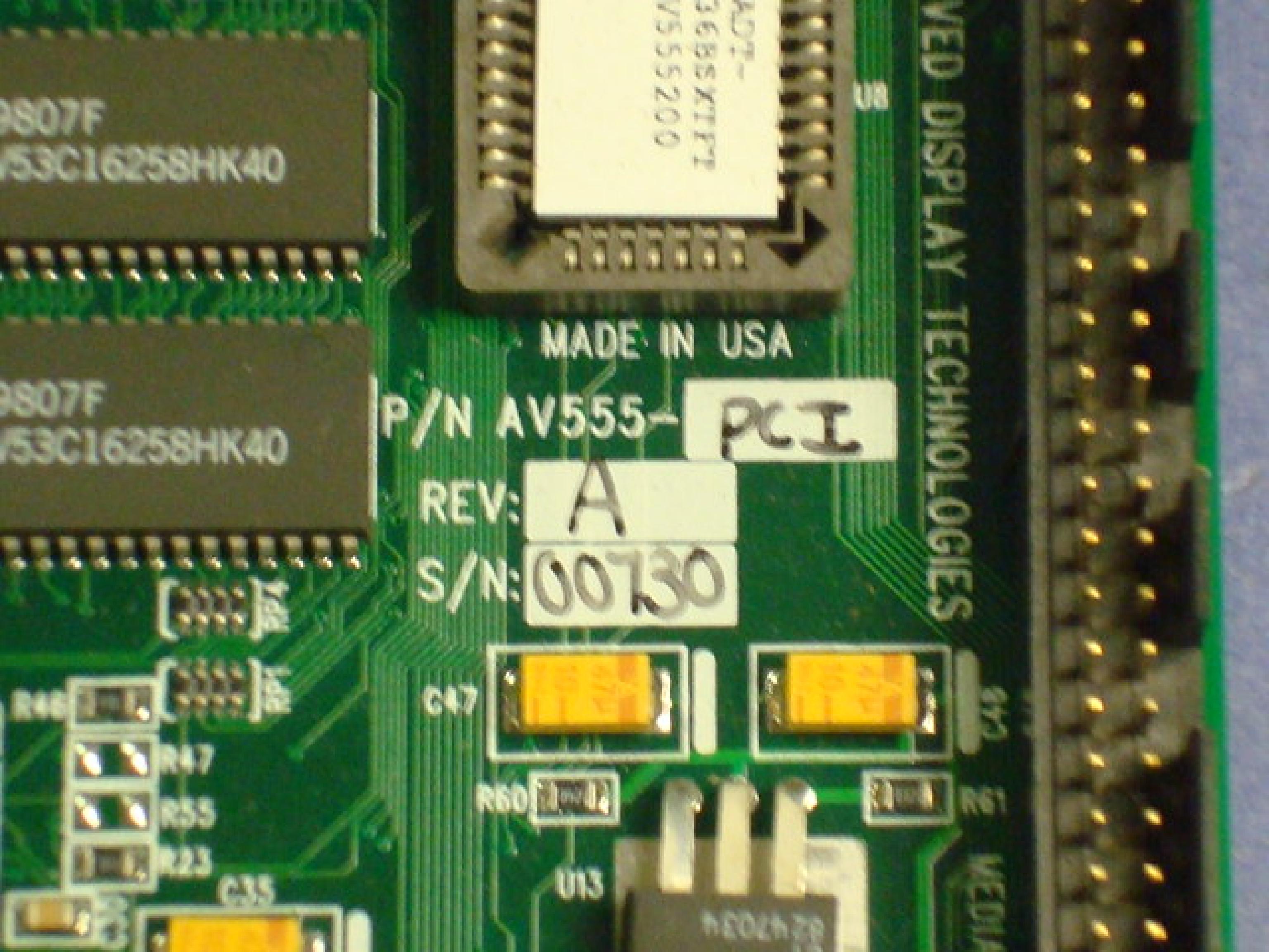 AVED DISPLAY TECHNOLOGIES AV555-PCI PCI LCD DISPLAY CARD CHIPS AND TECHNOLOGIES B65555 A CHIPSET