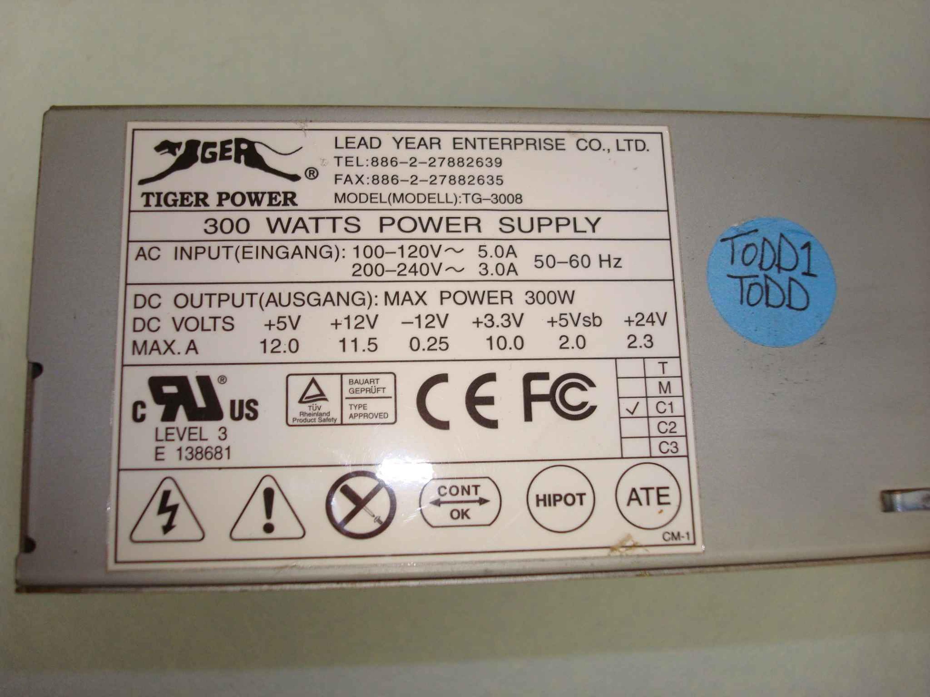 TIGER POWER 497-0427897C 300W POWER SUPPLY