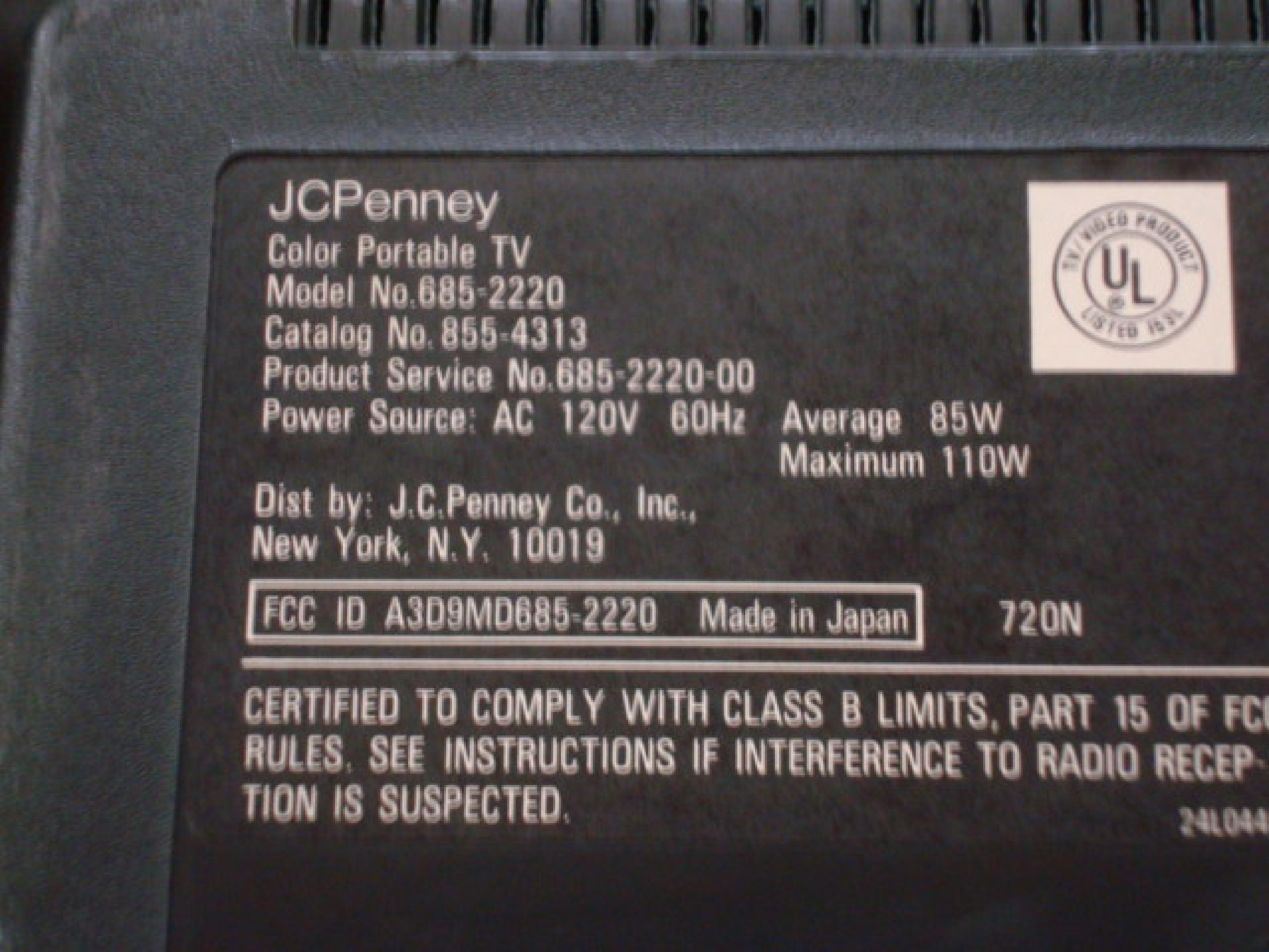 JCPENNEY 685-2220-00 RGB STEREO MONITOR RECEIVER VHF, RCA VIDEO IN AND OUT, AUDIO IN AND OUT, UHF, RGB, EXTERNAL SPEAKERS, EARPHONE, HEADPHONES, CIRCA YEAR 1985