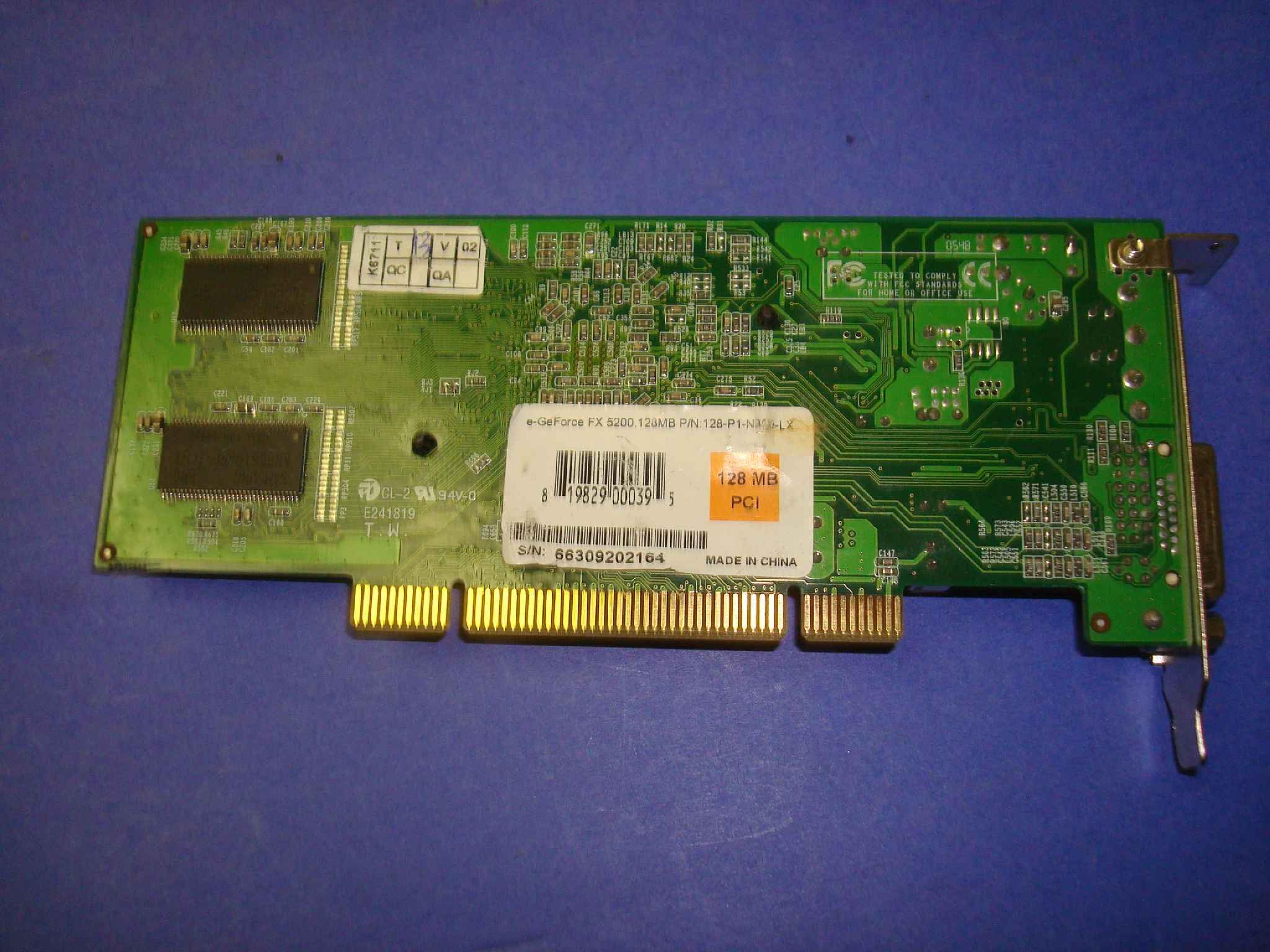 NVIDIA NV19PL CLONE CLONE 128MB PCI VIDEO CARD E-GEFORCE FX 5200 WITH DVI AND SVIDEO OUTPUTS