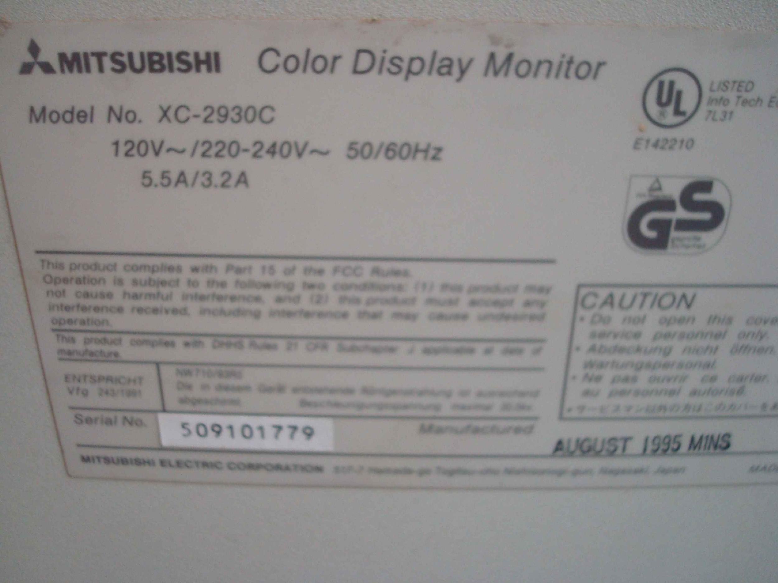 MITSUBISHI XC-2930C SN 509101779 MEGAVIEW PRO 29 INCH COLOR DISPLAY MONITOR