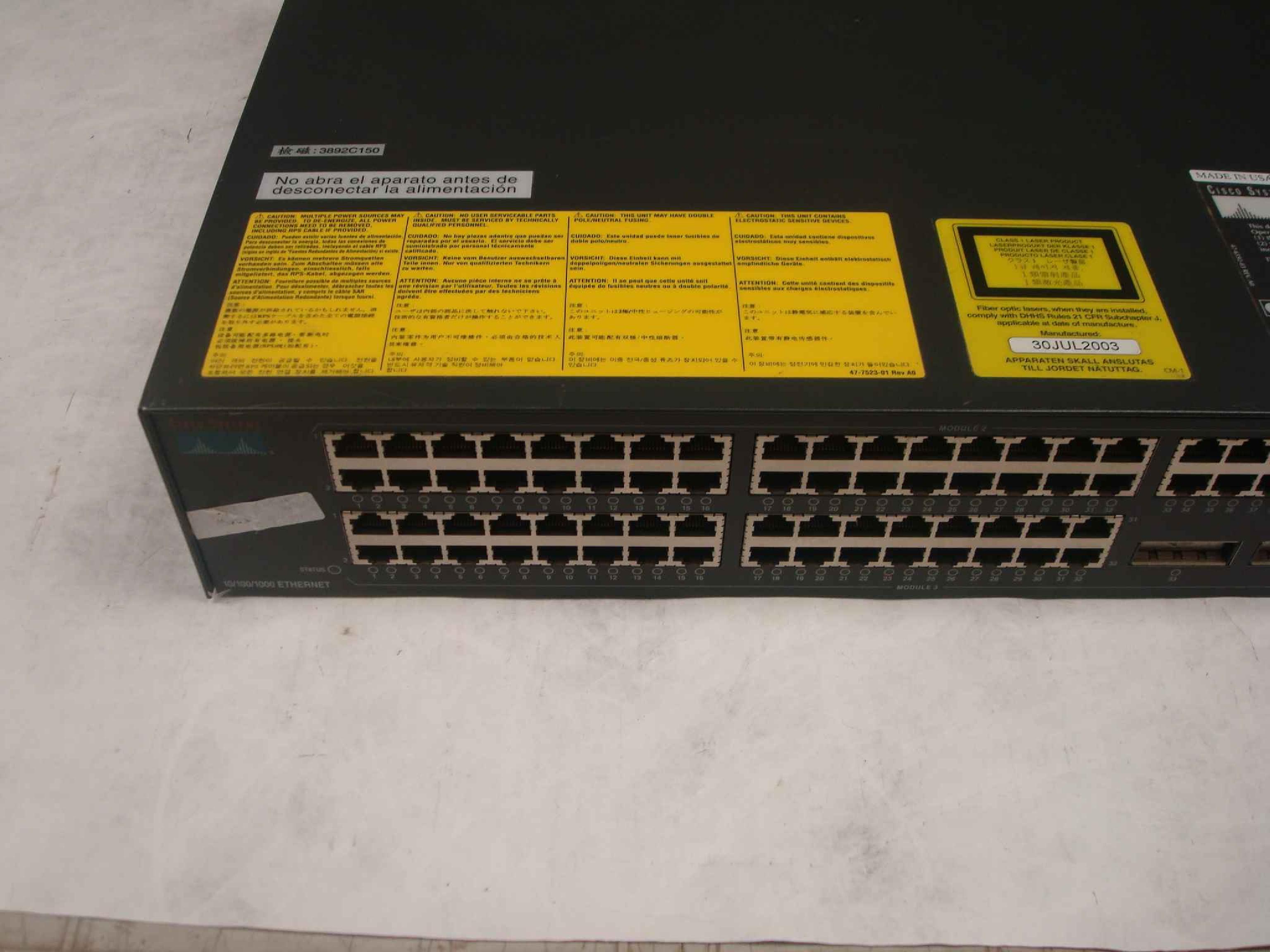 CISCO SYSTEMS WS-C2980G 10/100/1000 CATALYST 80 PORT 10/100 2 PORTS GBIC