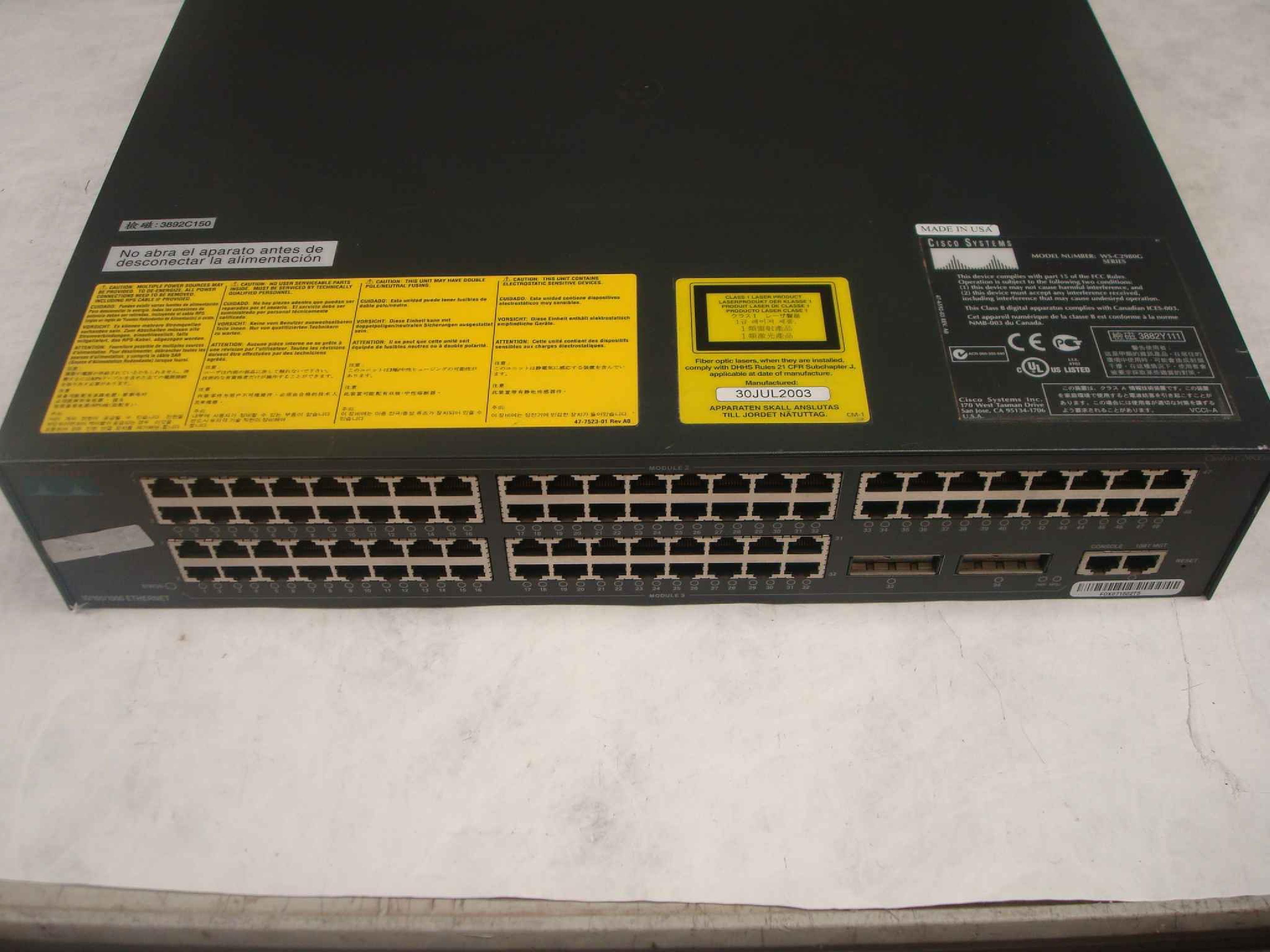 CISCO SYSTEMS WS-C2980G 10/100/1000 CATALYST 80 PORT 10/100 2 PORTS GBIC