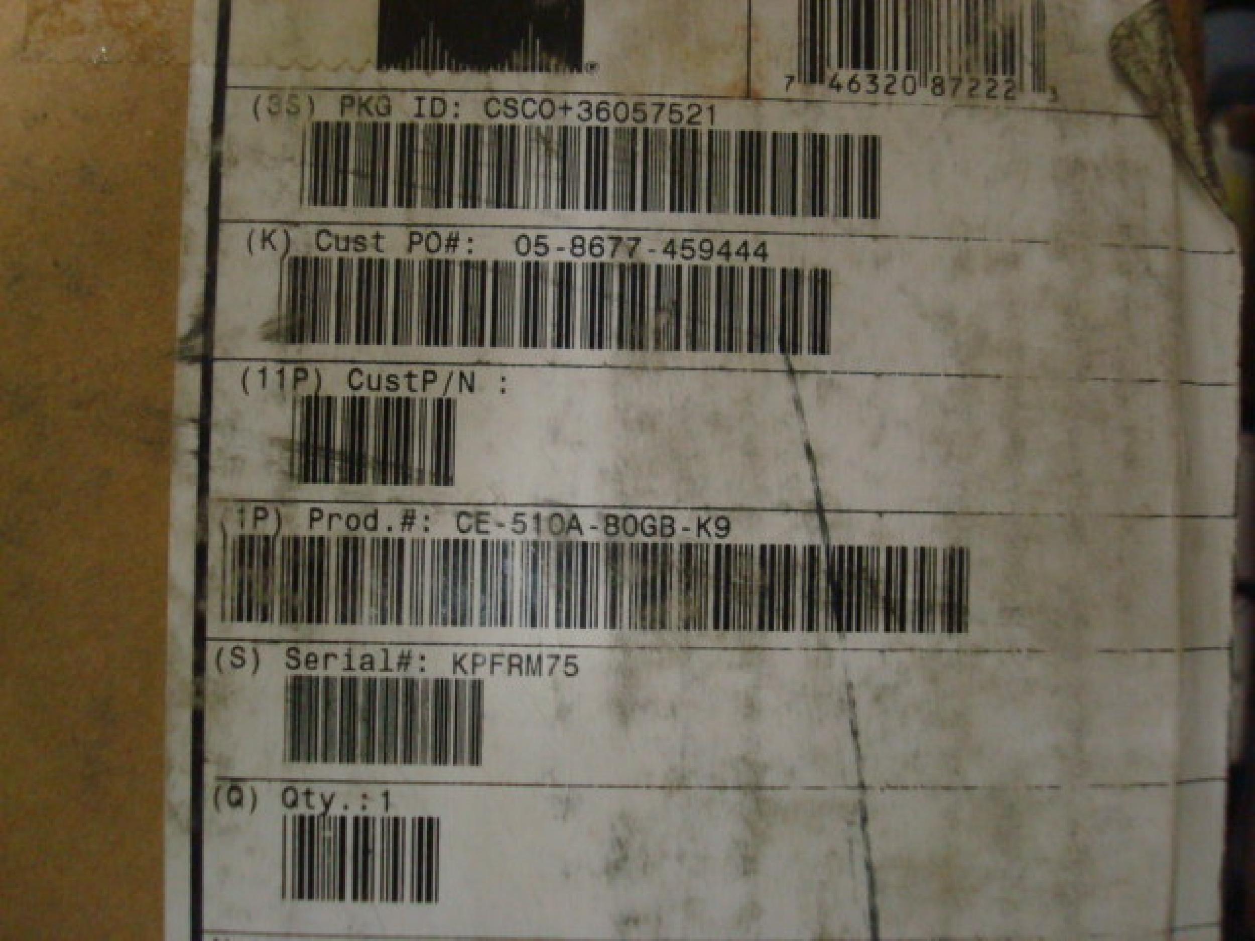 CISCO SYSTEMS CE-510A-80GB-K9 CONTENT ENGINE 510 80GB MACHINE TYPE 8673 MODEL C5X