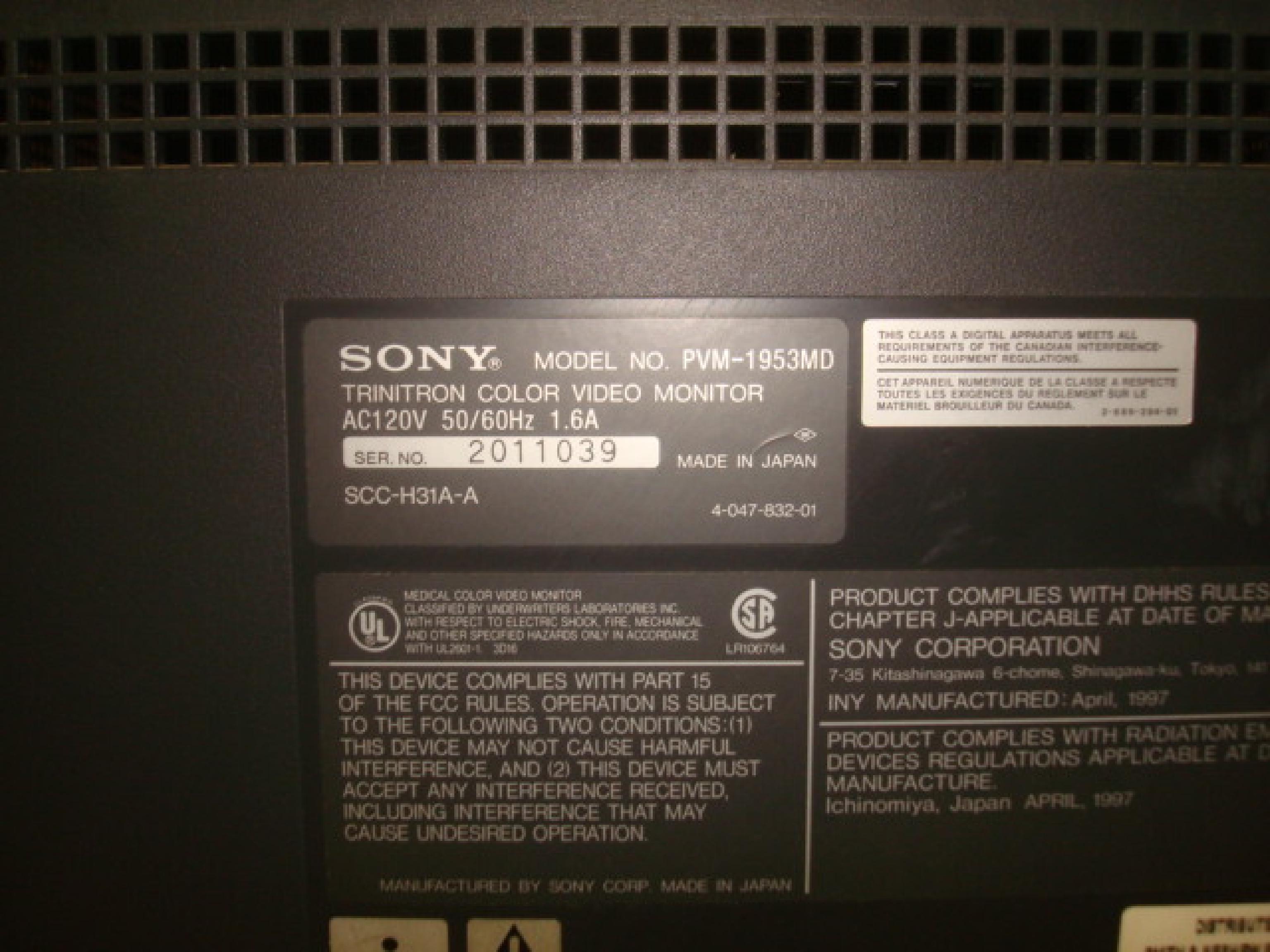 SONY PVM-1953MD 19 INCH SUPER-FINE TRINITRON COLOR MONITOR