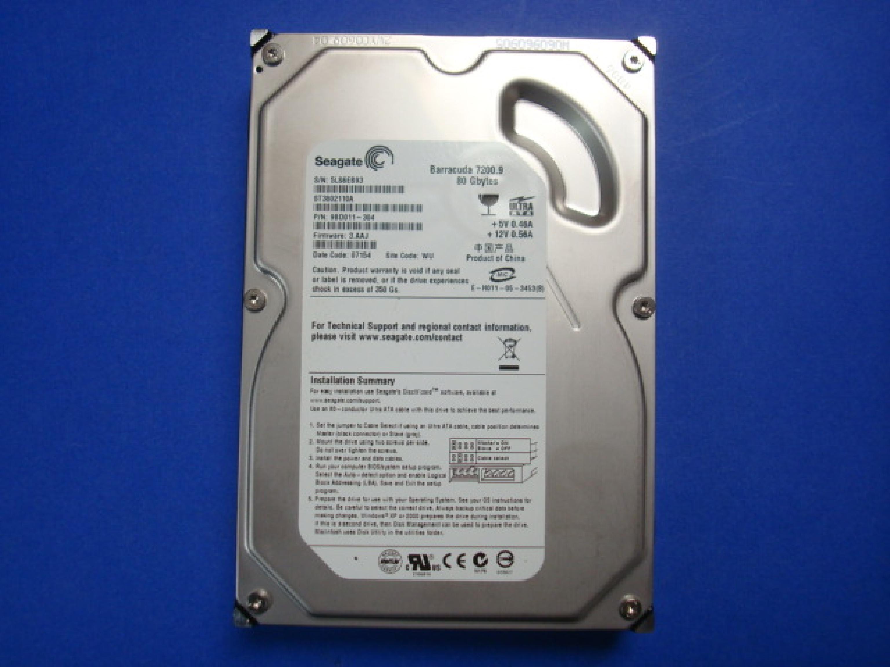 SEAGATE ST3802110A 80GB IDE DRIVE FIRMWARE 3.AAJ DATE CODE 07427 SITE CODE WU