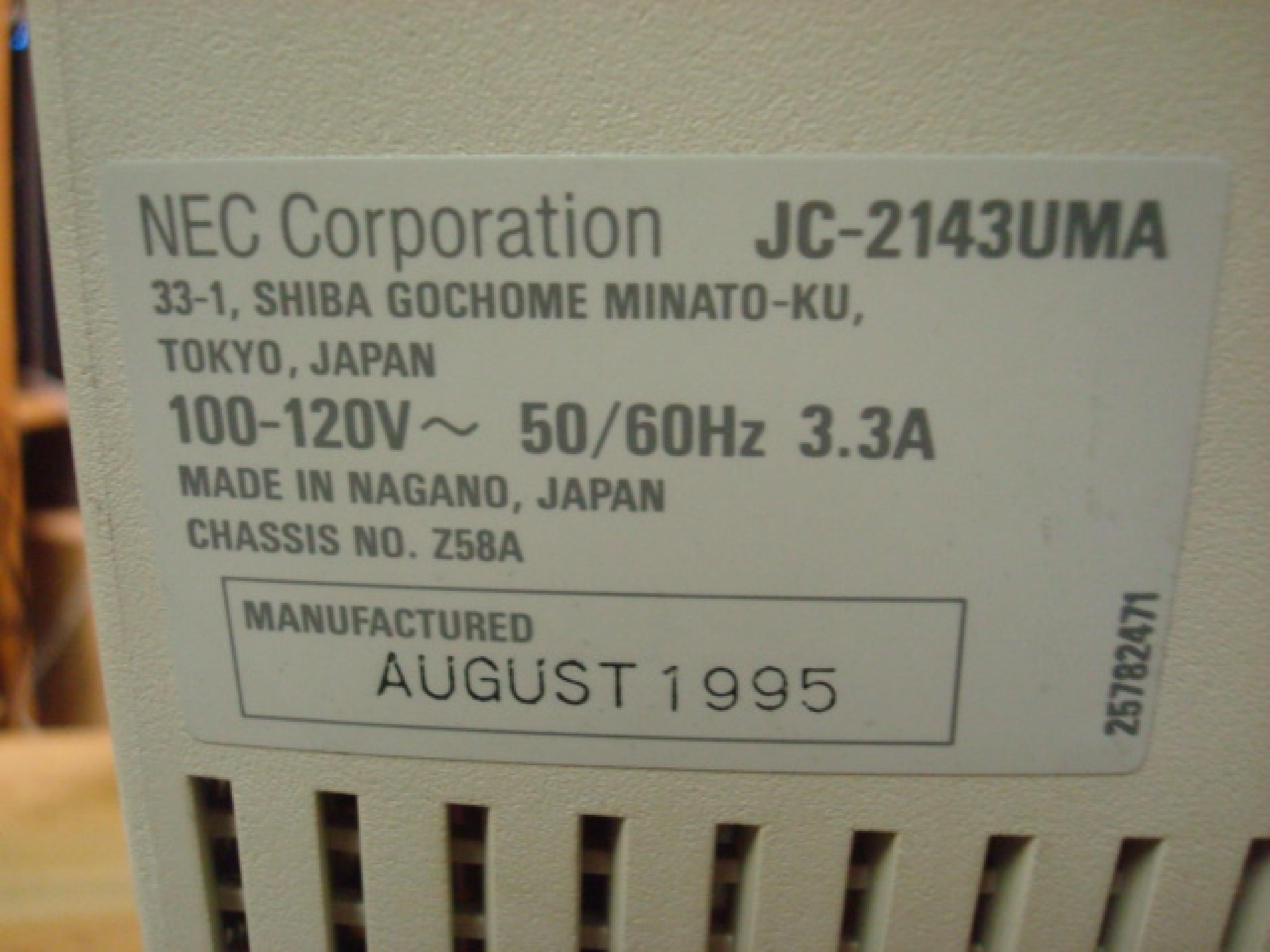 NEC JC-2143UMA PICTURE GRADE B+, CASE GRADE C, 20 INCH VGA, 5 PORT BNC SN: 25782471