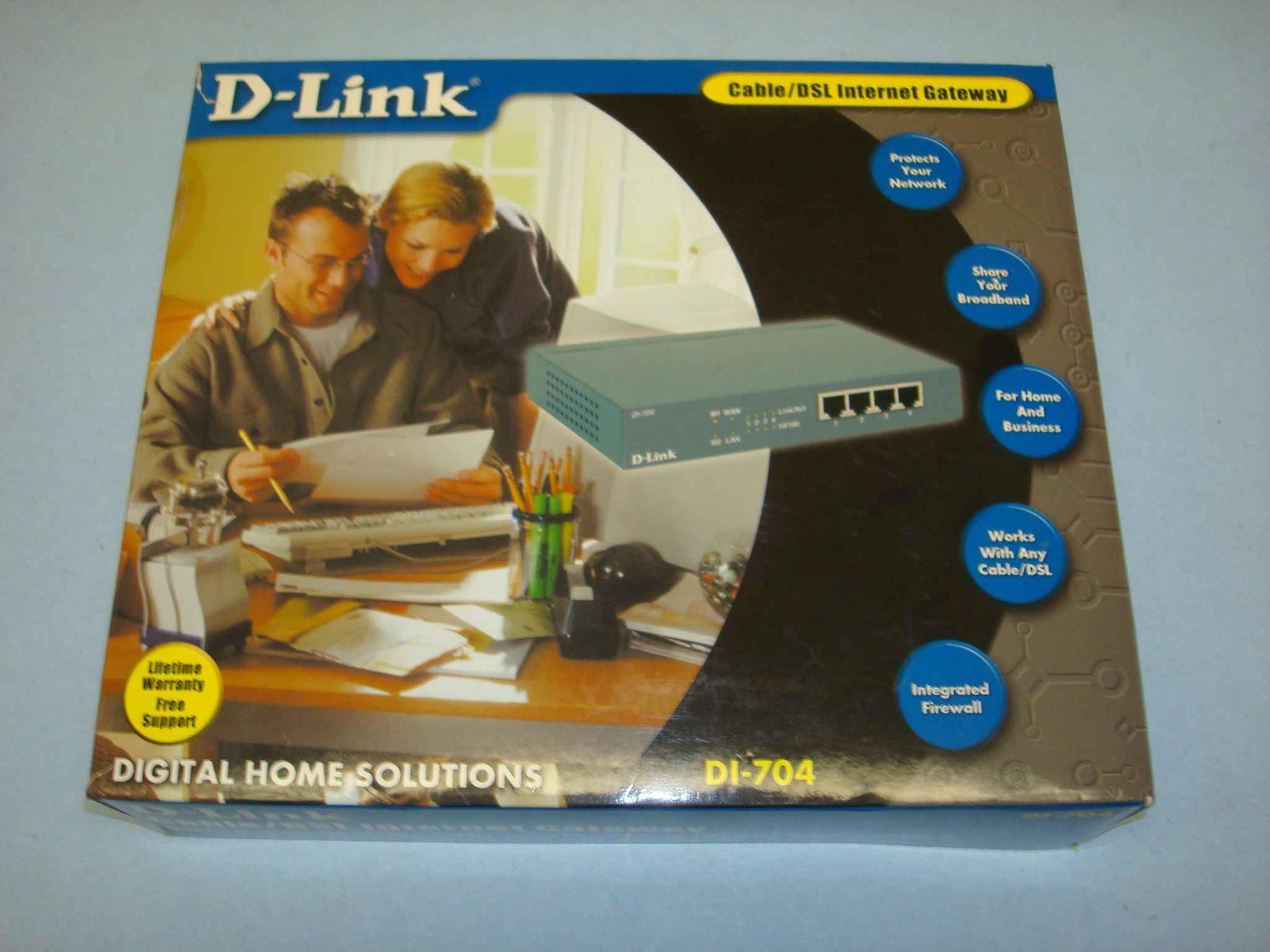 D-LINK SYSTEMS DI-704 OPEN BOX, WITH MANUAL AND AC ADAPTER, ETHERNET AND DIAL UP INTERNET ROUTER CABLE/DSL GATEWAY