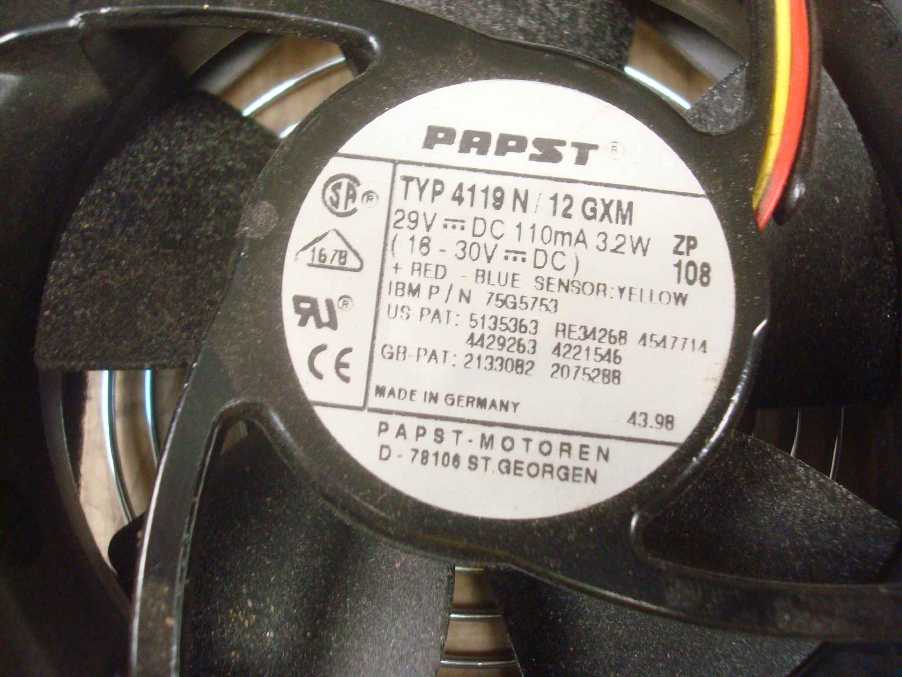 PAPST TYP 4119 N / 12 GXM 29VDC 110MA 3.2W FAN 116MM X 40MM