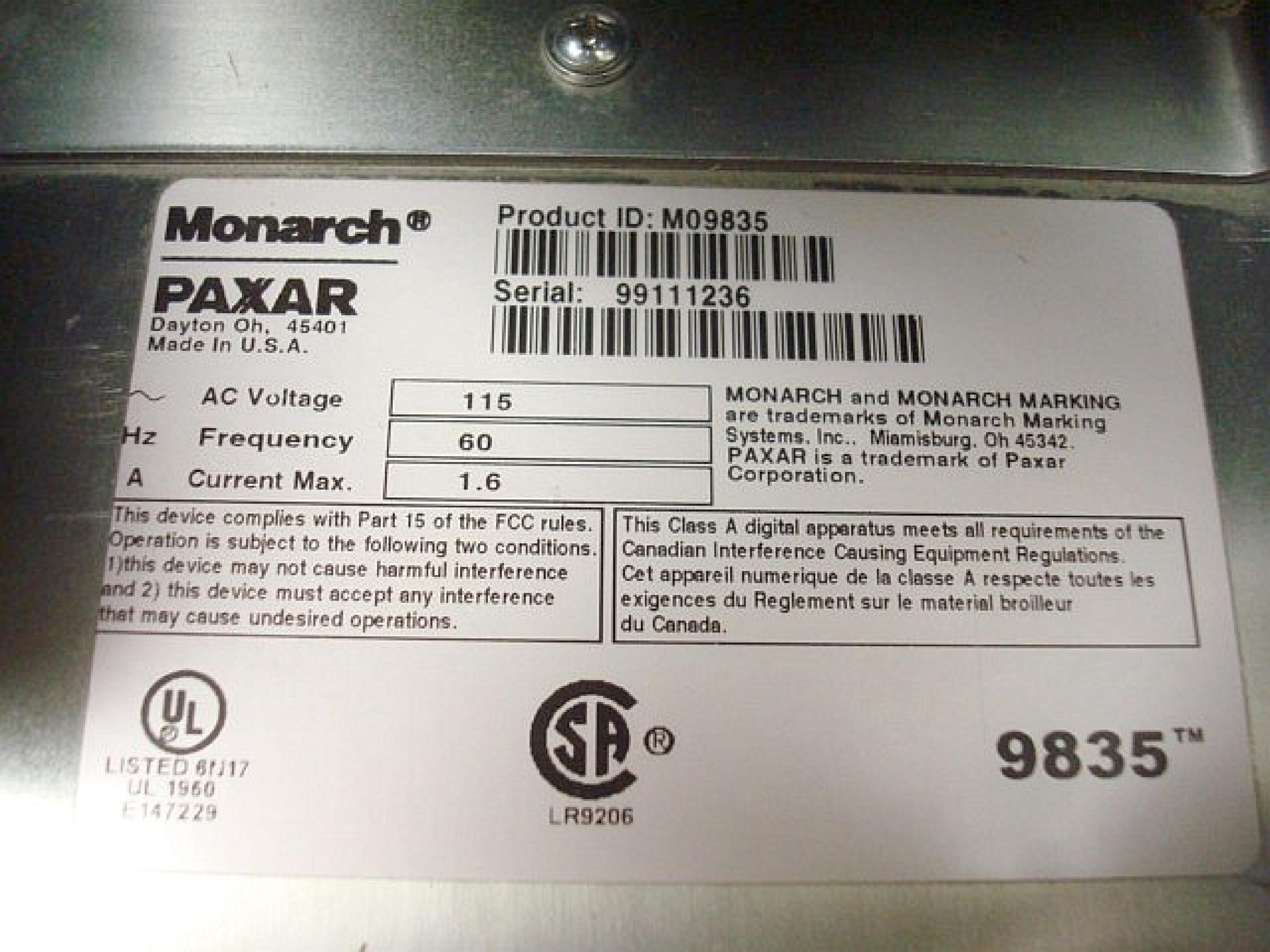 MONARCH M09835 THERMAL BARCODE LABEL PRINTER - TESTED GOOD