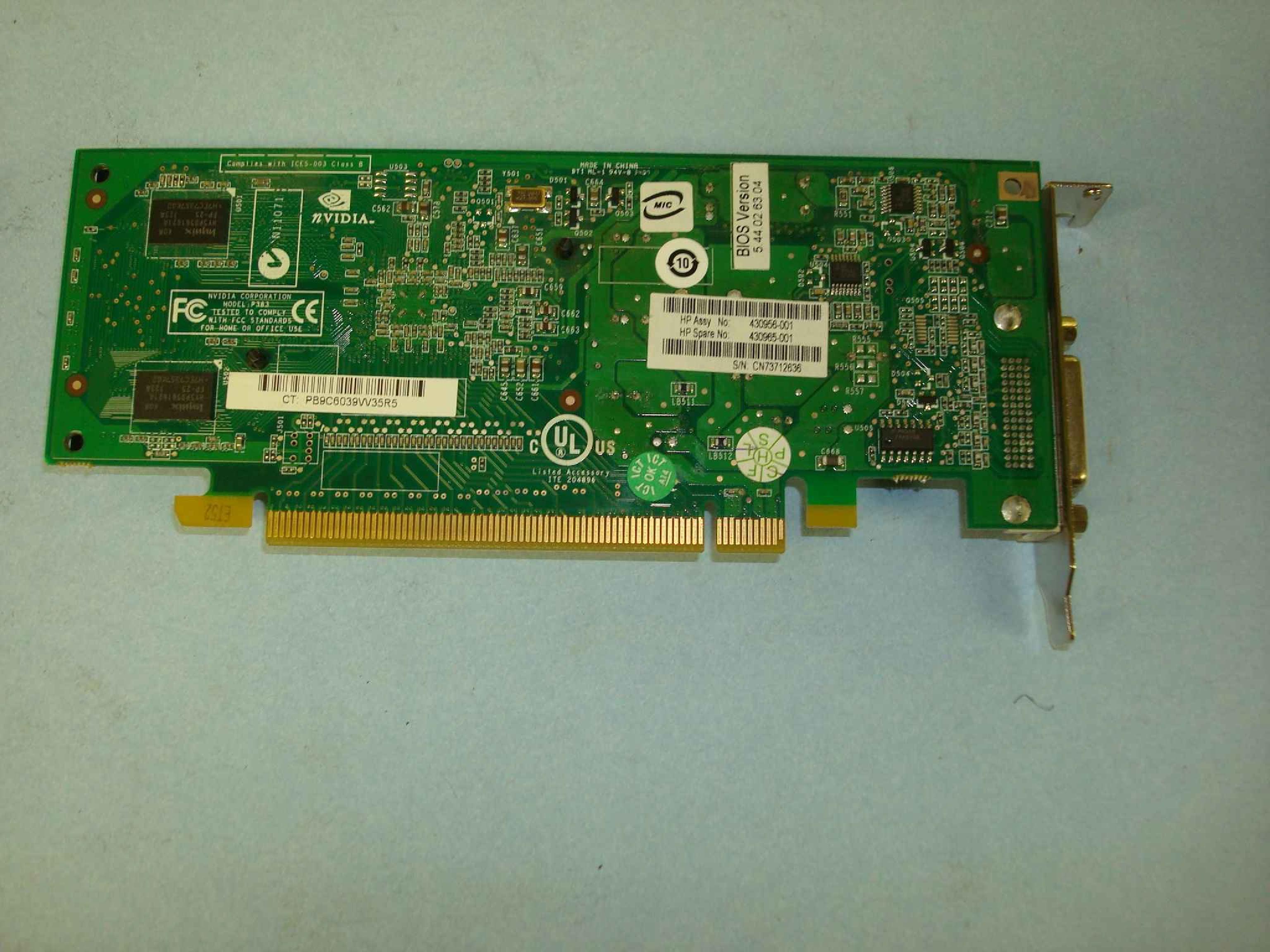 COMPAQ / HEWLETT PACKARD / HP 430956-001 NVIDIA QUADRO 128MB PCI ESPRESS NVS 285 VIDEO CARD DVI