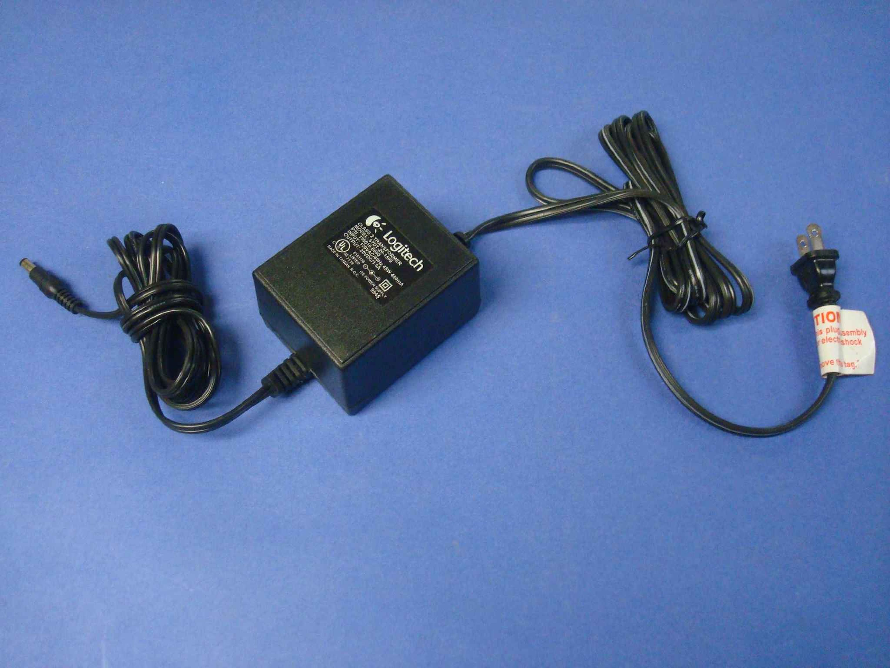 LOGITECH 190010-0000 AC ADAPTER 20V DC 1.5A BARREL CONNECTOR OD:5.5MM ID:2.1MM WITH NEGATIVE OUTSIDE POLE