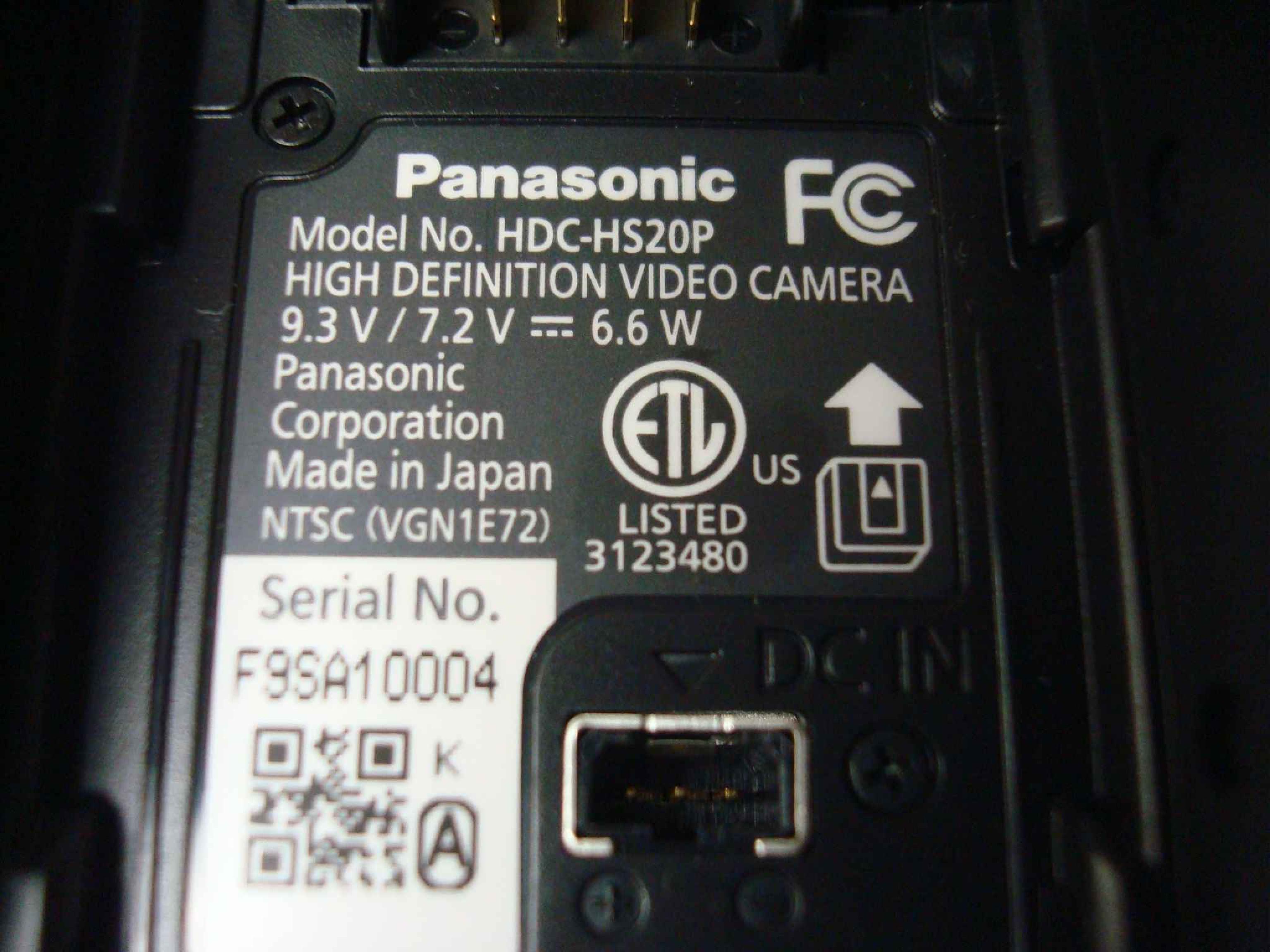 PANASONIC HDC-HS20P-K NEW OPEN BOX HD CAMCORDER 80GB DRIVE PLUS SD SLOT