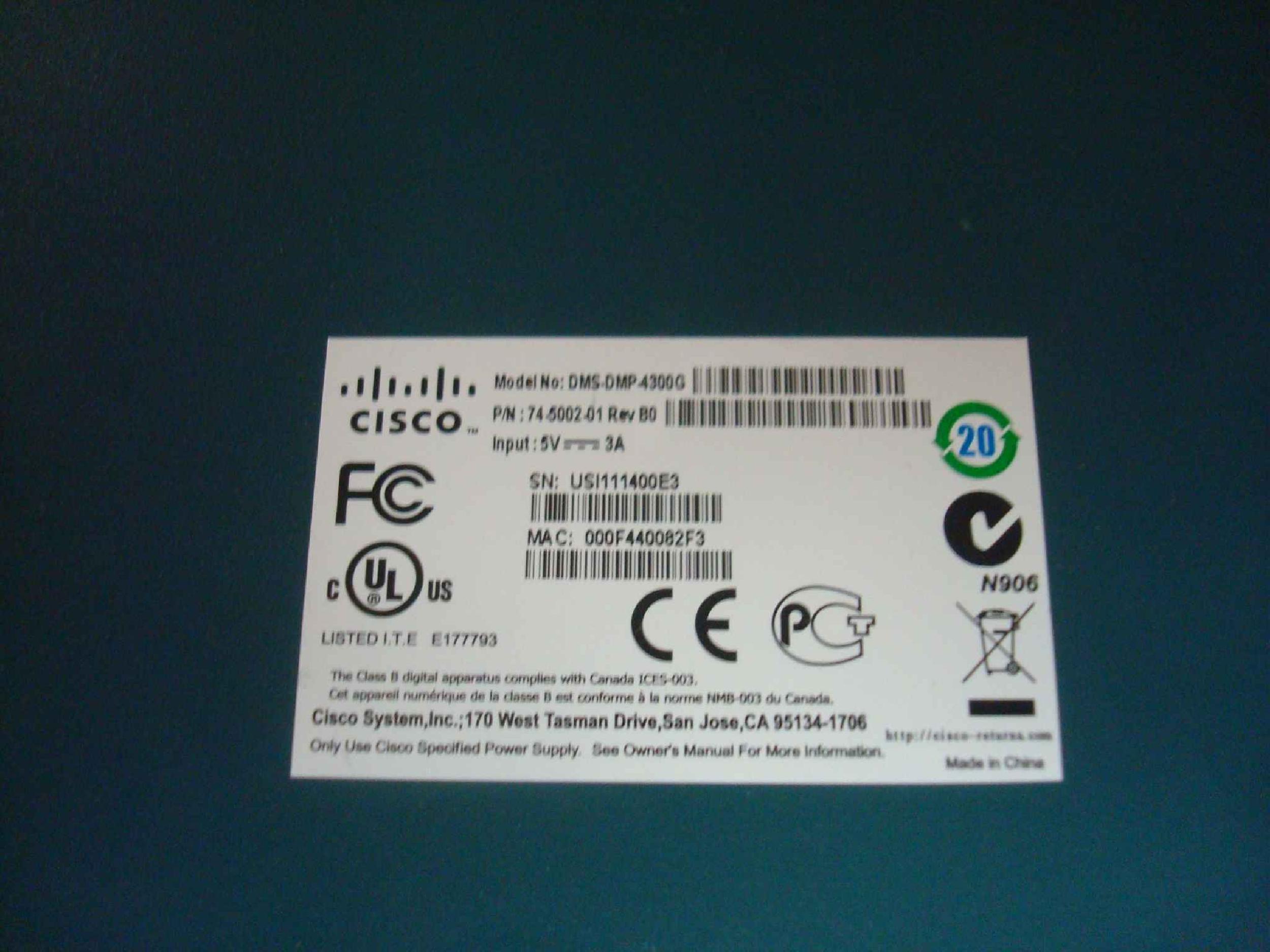 CISCO SYSTEMS 74-5002-01 DIGITAL MEDIA PLAYER HDMI USB 10/100BT RS232 S-VIDEO