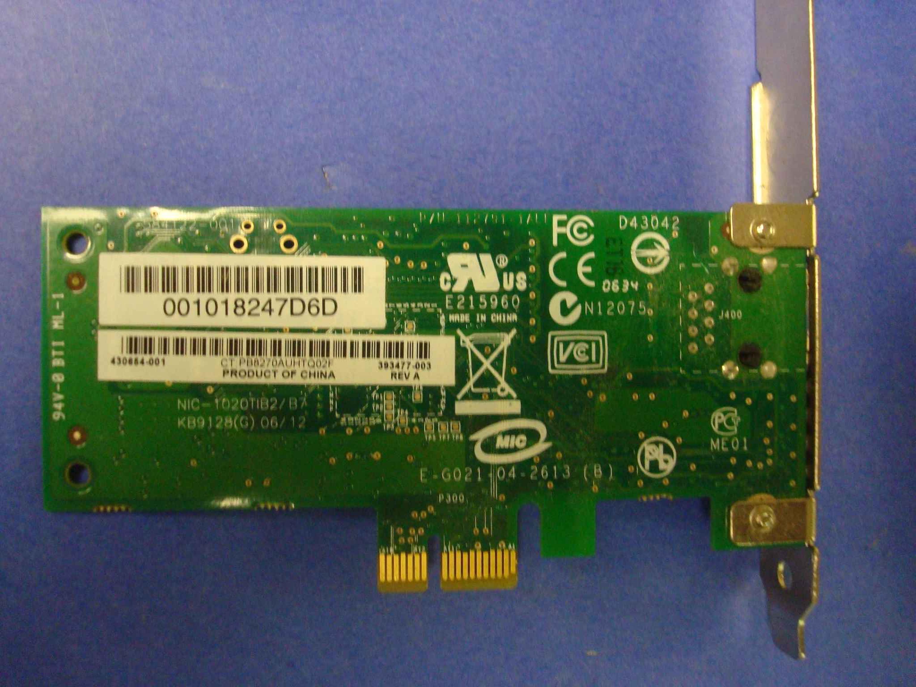 BROADCOM / HEWLETT PACKARD / HP 393626-001 BCM5751PKFBG NIC 10 100 1000 PCIE ETHERNET CARD