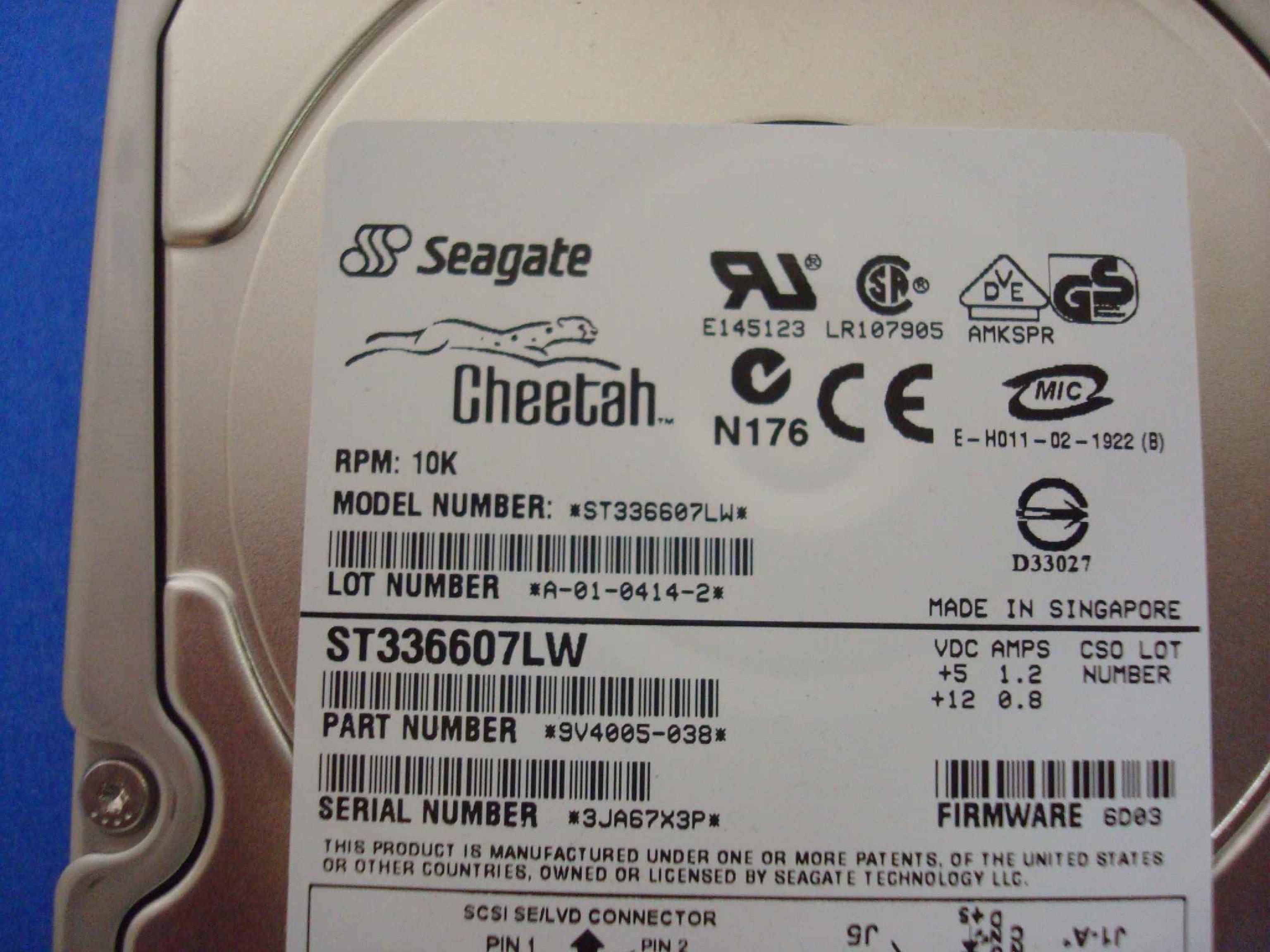 SEAGATE ST336607LW 36GB ULTRA 160 SCSI DRIVE, FIRMWARE 6D03