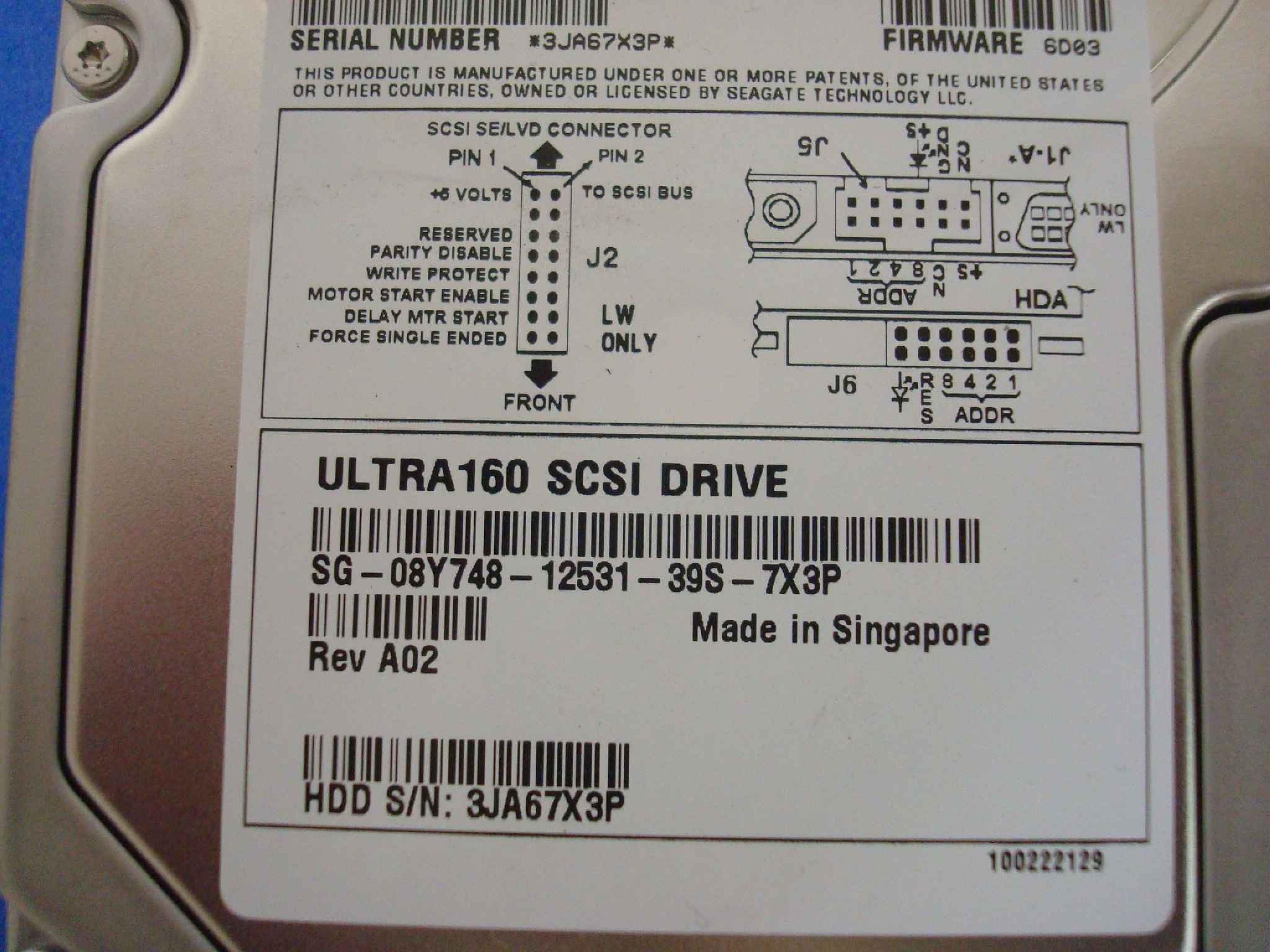 SEAGATE ST336607LW 36GB ULTRA 160 SCSI DRIVE, FIRMWARE 6D03