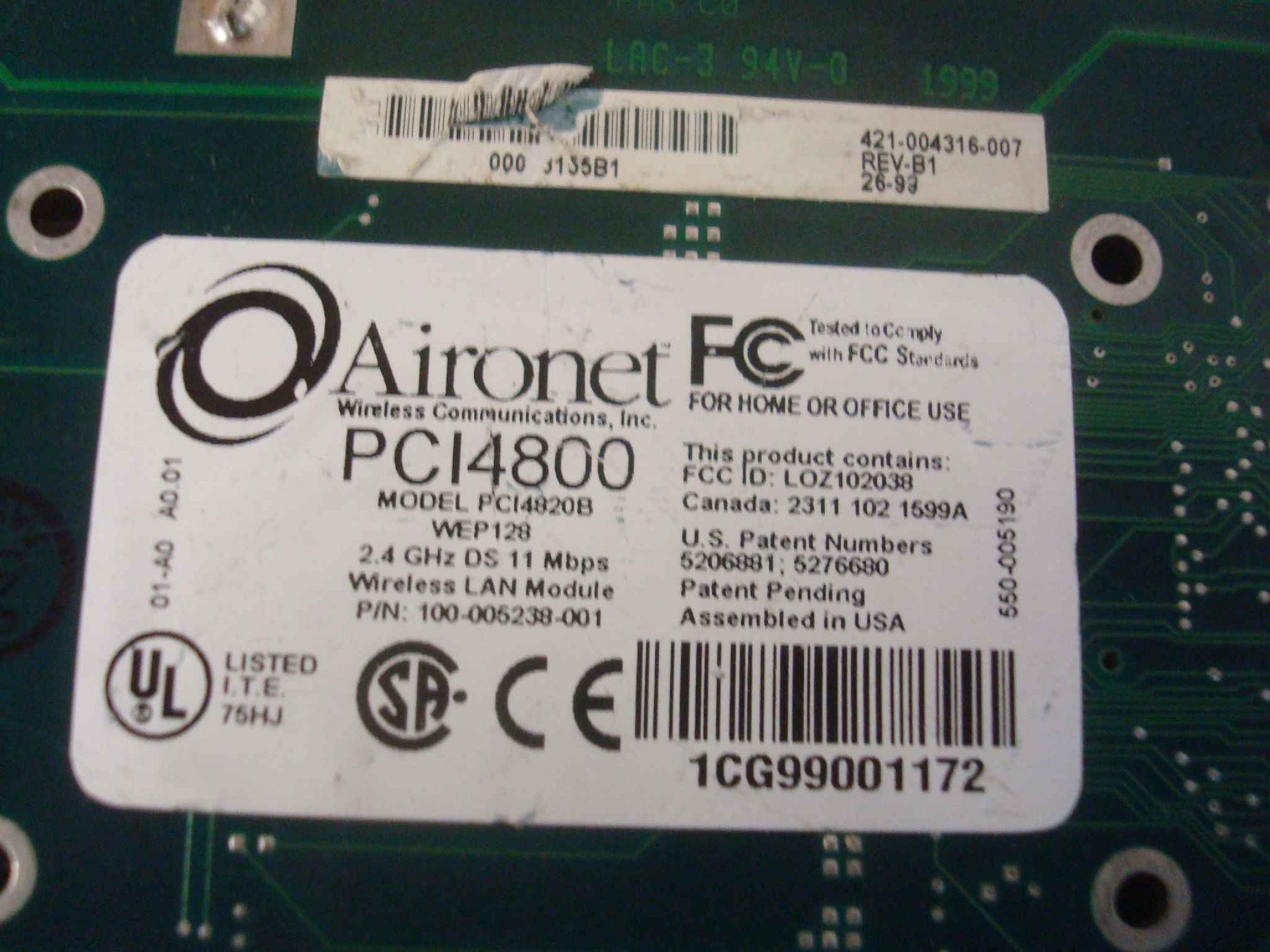 AIRONET LM4800 PCMCIA EXPRESS 11MBS WIRELESS LAN MODULE