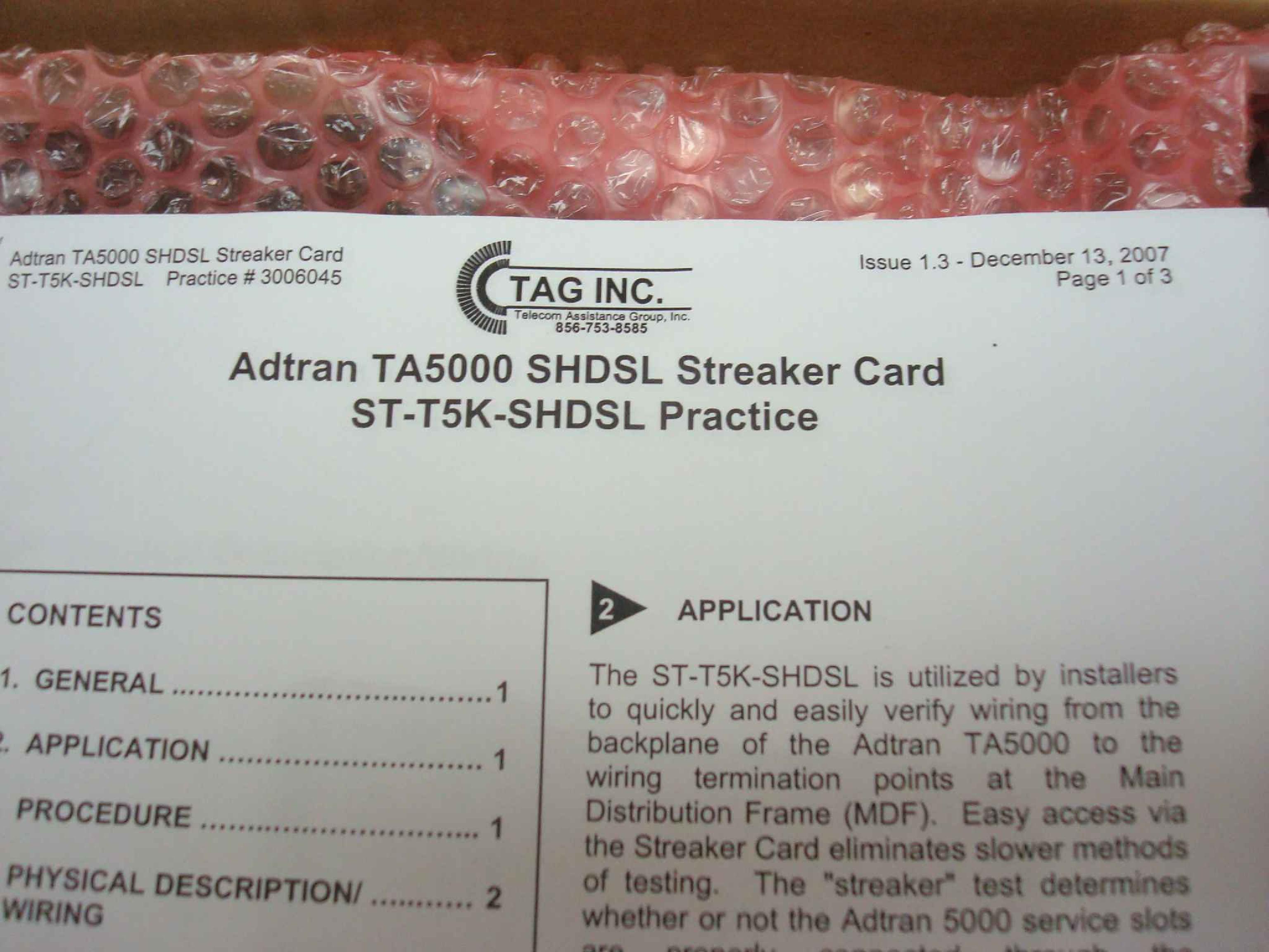 TAG INC ST-T5K-SHDSL ADTRAN TA5000 SHDSL STREAKER CARD