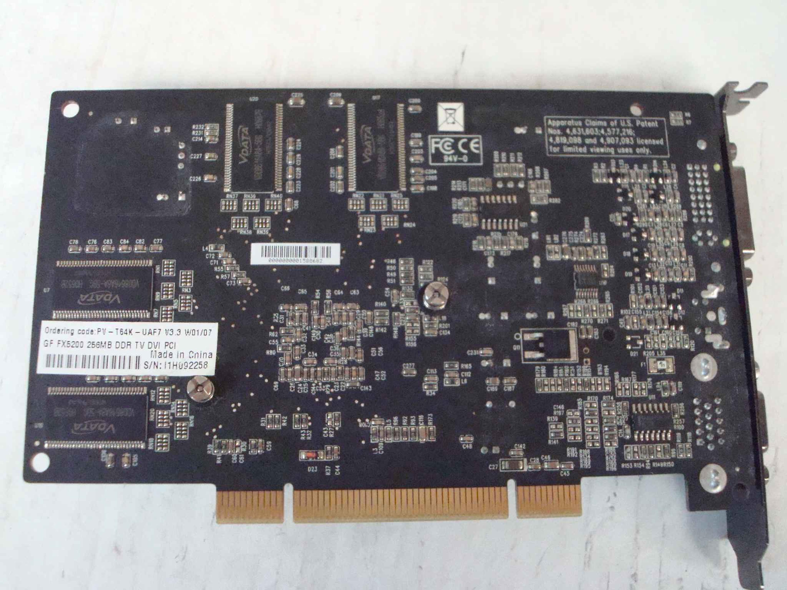 VDATA 031225MA PCI E VIDEO DVI S-VIDEO VGA OUT GF FX5200 256MB