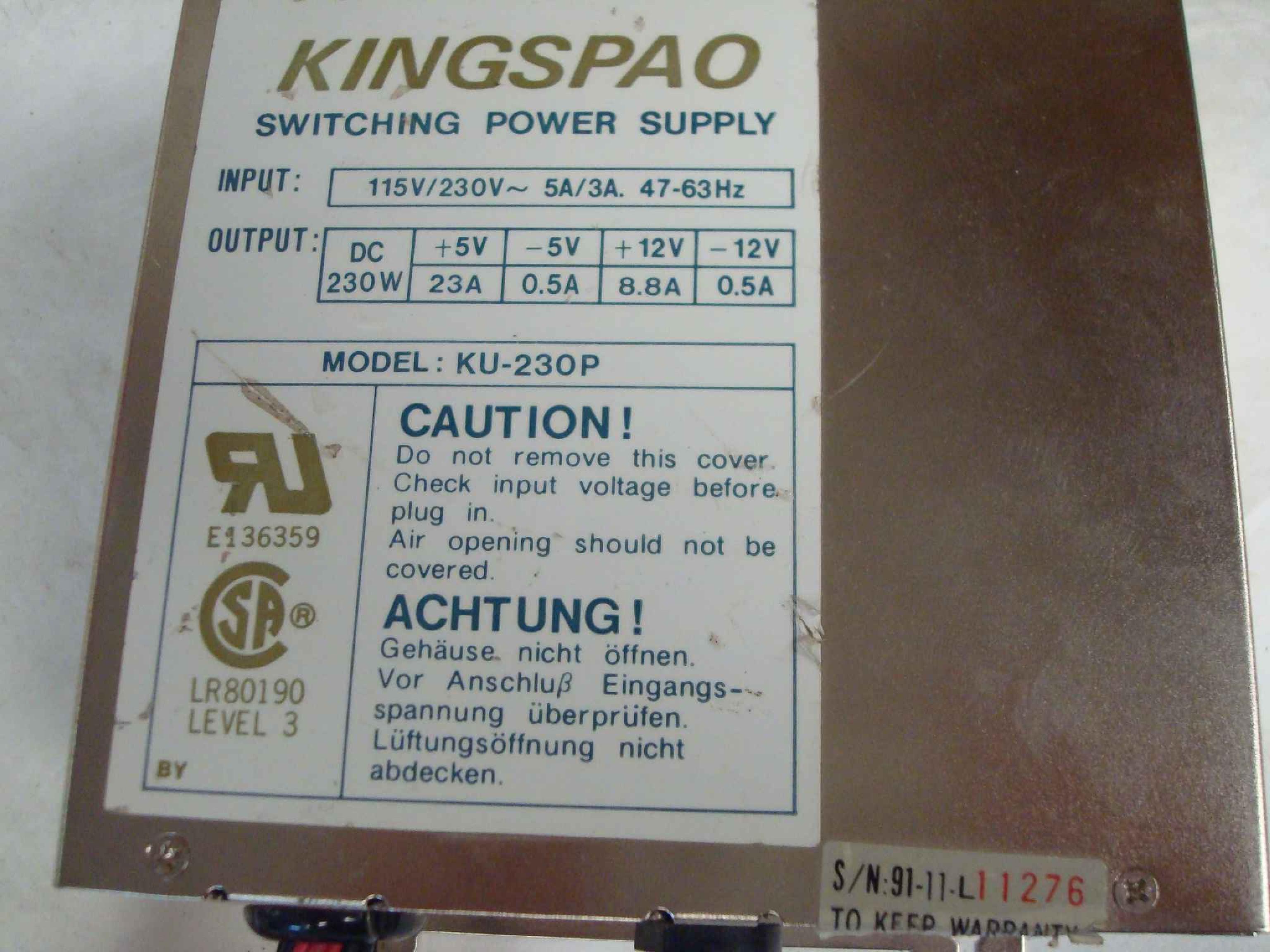 KINGSPAO KU-230P 230WATT AT POWER SUPPLY WITH REMOTE SWITCH