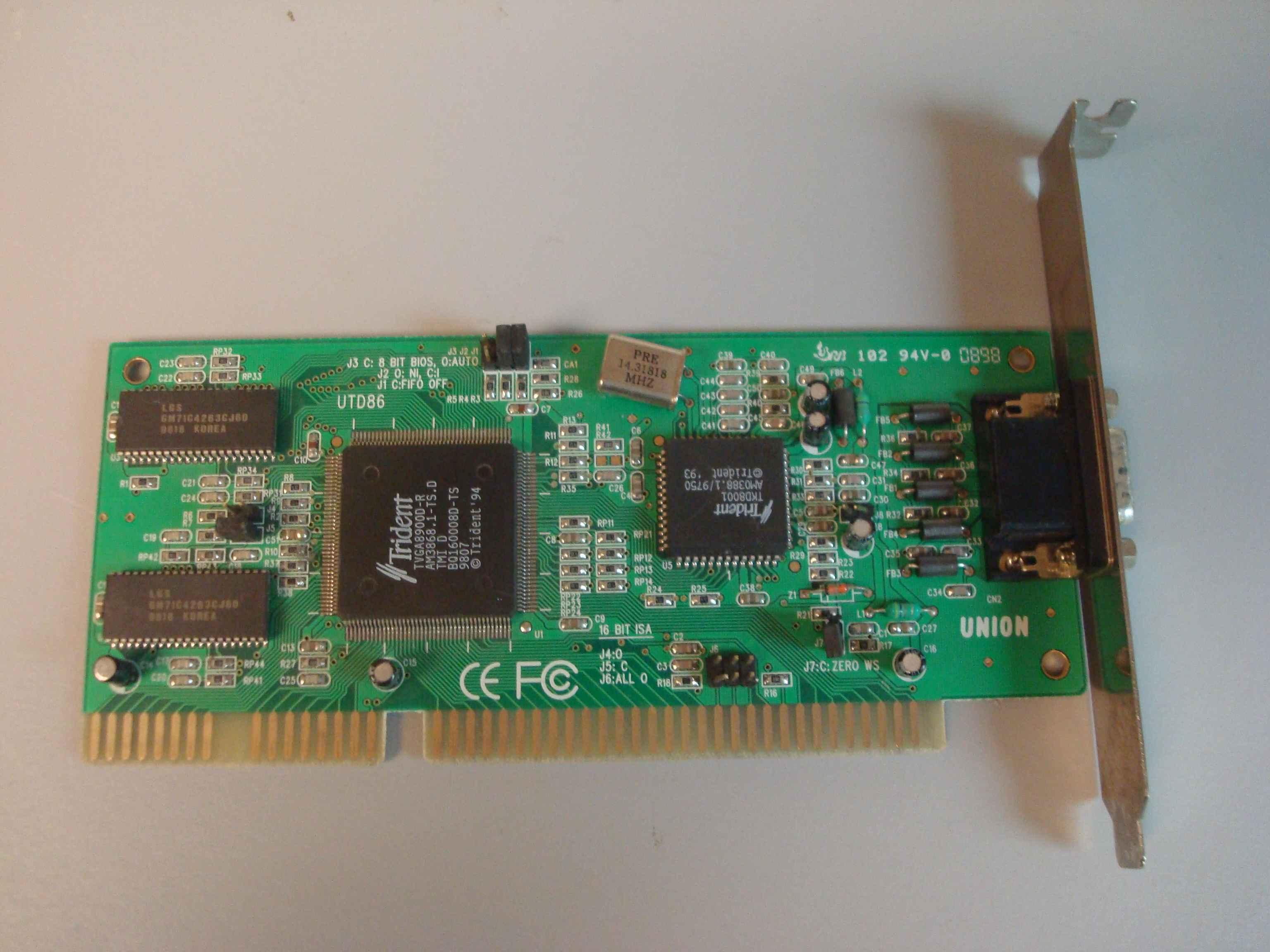 UNION UTD86 CLONE 16 BIT ISA VIDEO CARD, TRIDENT TVGA8900D-R