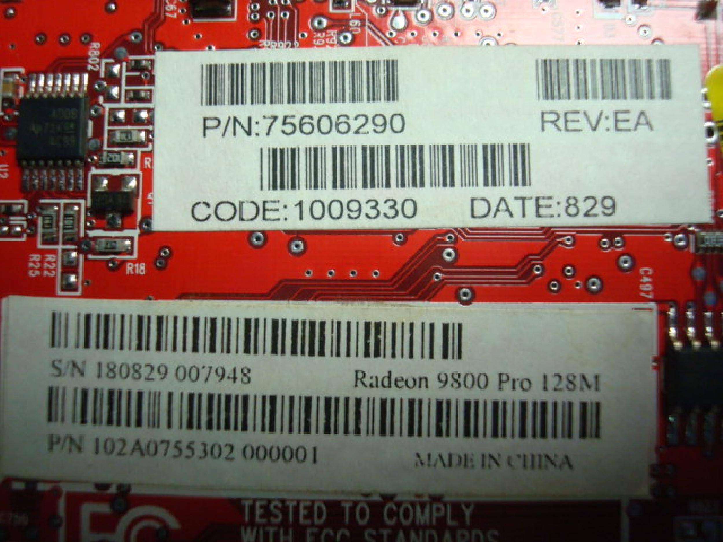 ATI 75606290 128MB AGP RADEON 9800 PRO VIDEO CARD WITH VGA S-VIDEO AND DVI OUTPUTS
