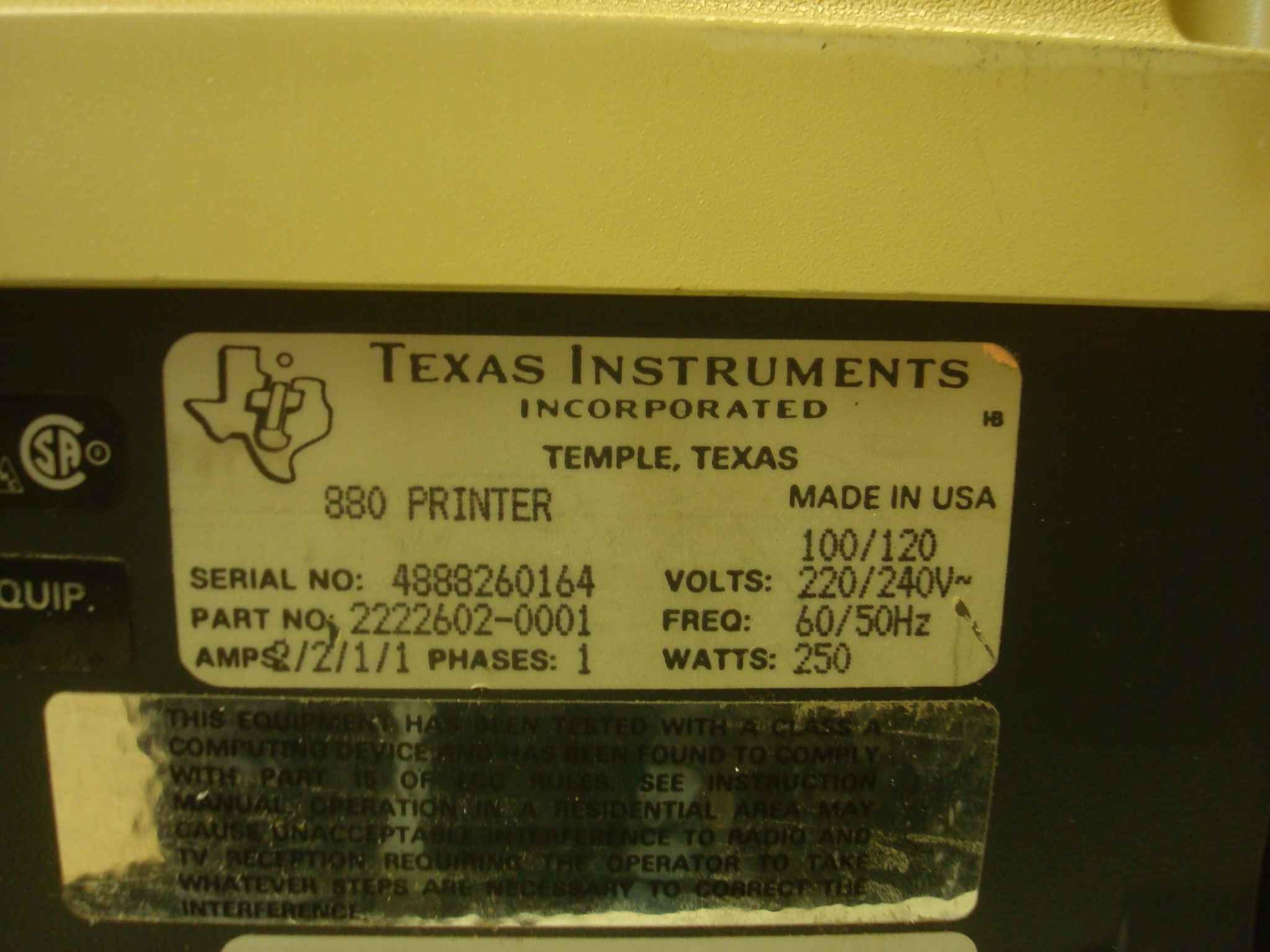 TI TI-880 COSMETIC FLAW 880 DOT MATRIX PRINTER CRACKS IN TOP COVER