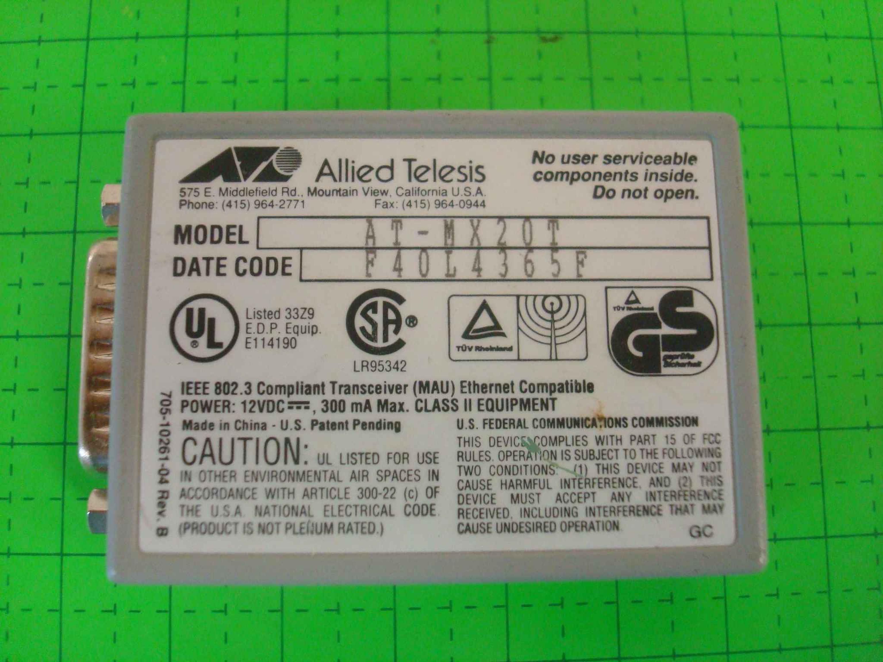 ALLIED TELESYSTEMS AT-MX20T ALLIED TELESYN CENTRECOM TP TRANSCEIVER