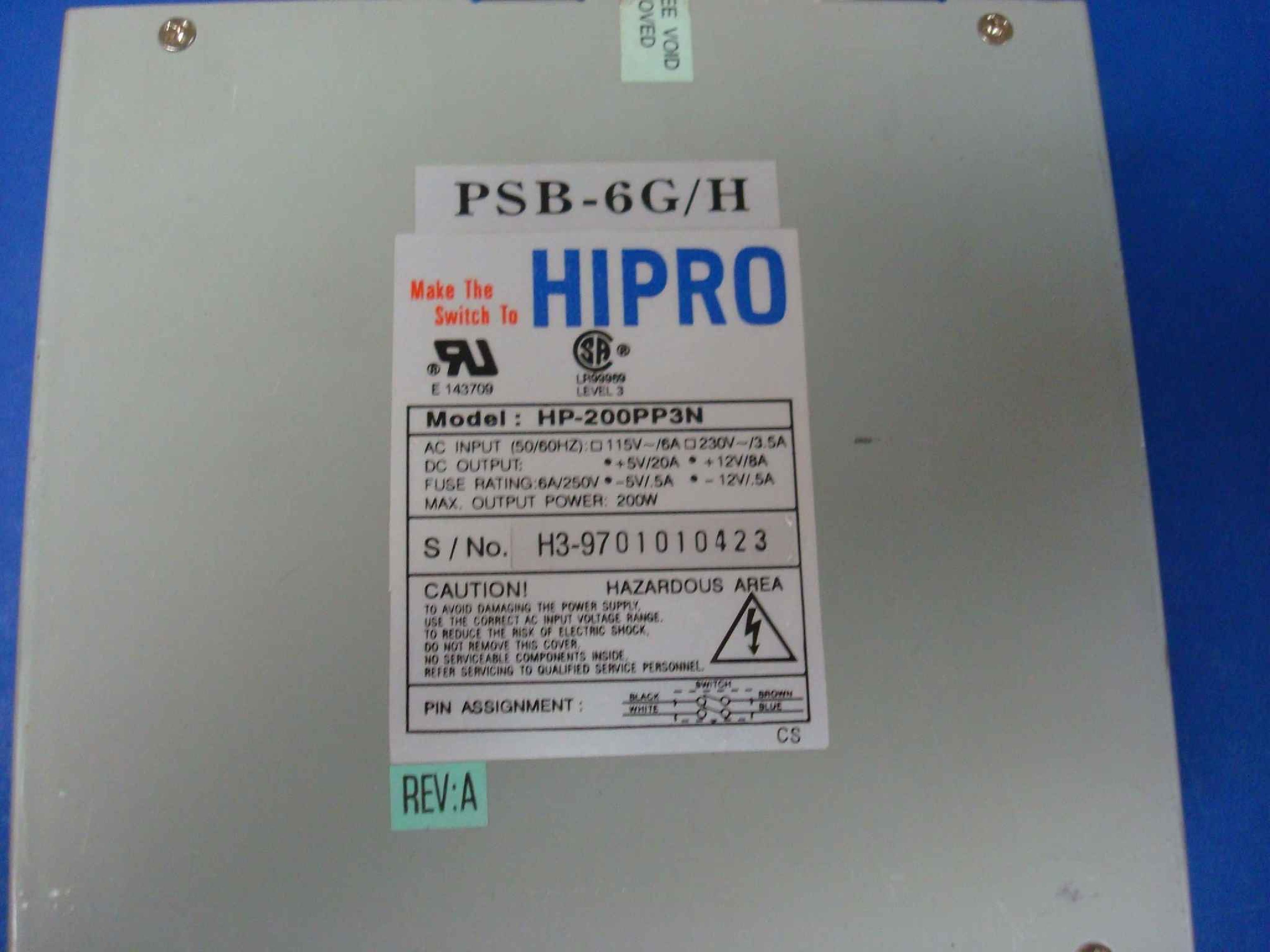 HIPRO PSB-6G/H 200 WATT AT POWER SUPPLY