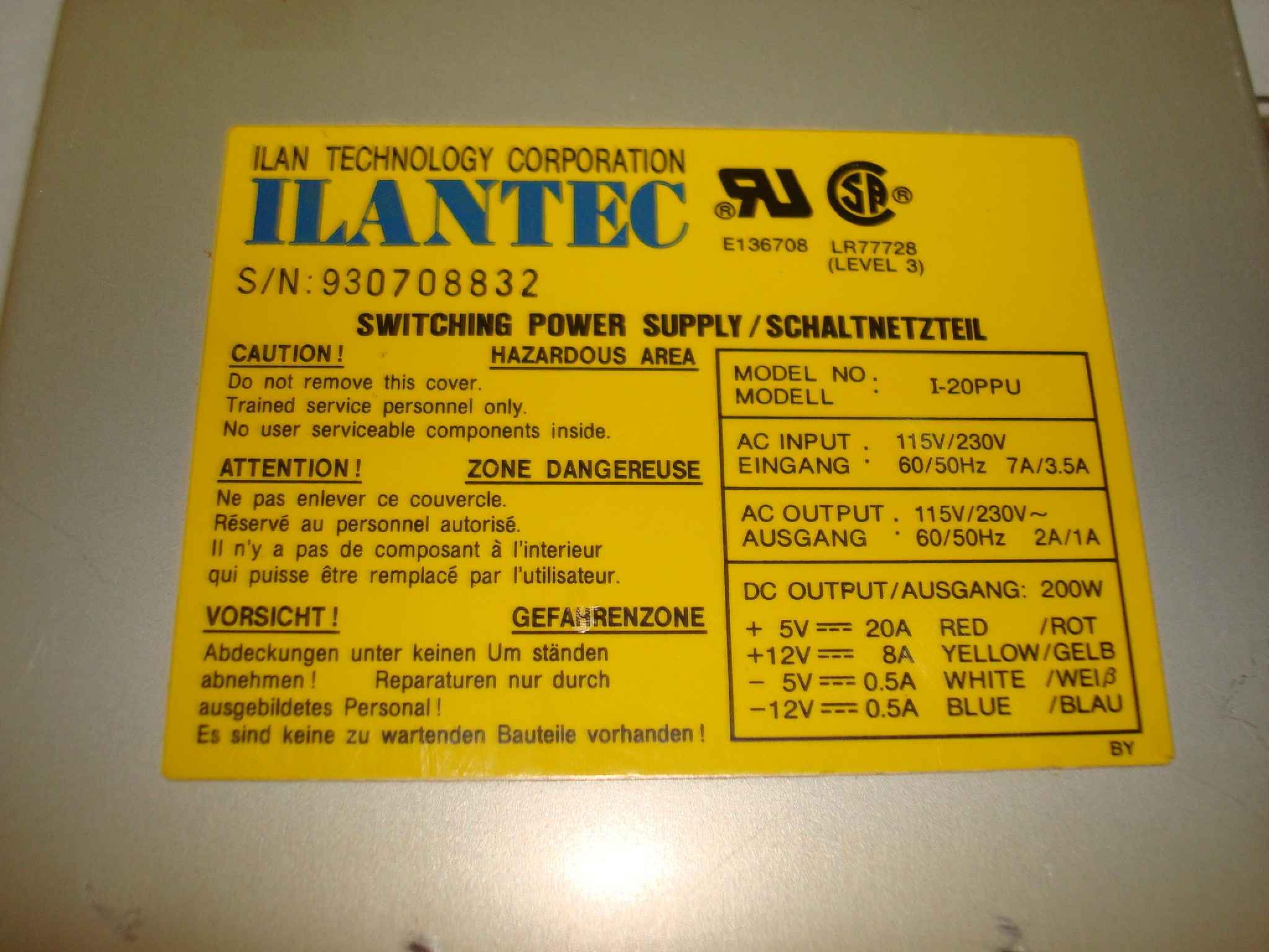 ILANTEC I-20PPU POWER SUPPLY