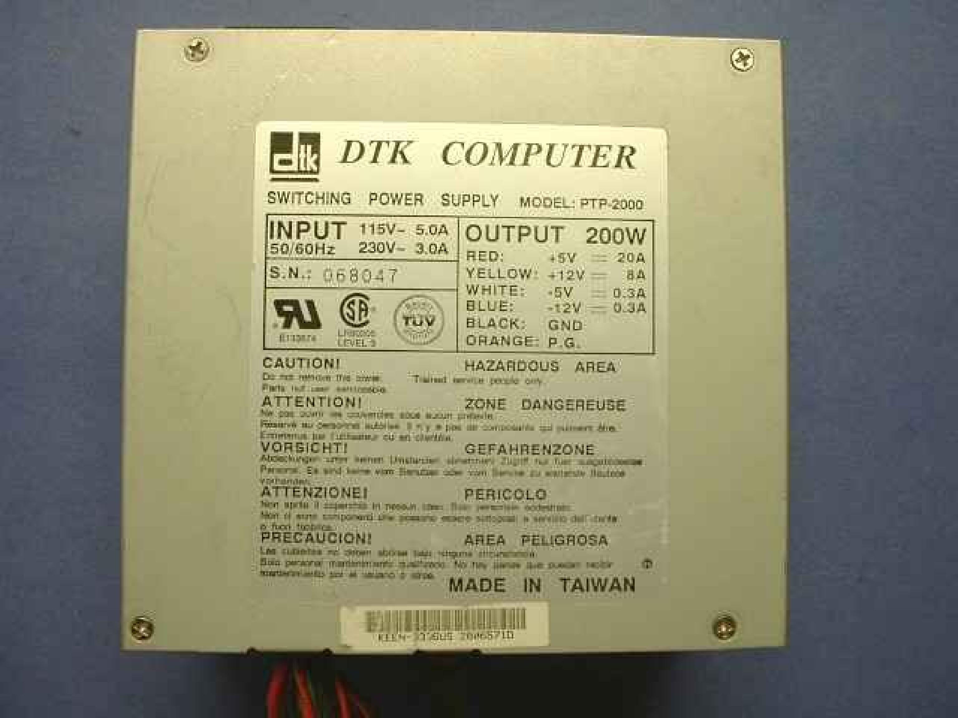 DTK PTP-2000 200W AT POWER SUPPLY