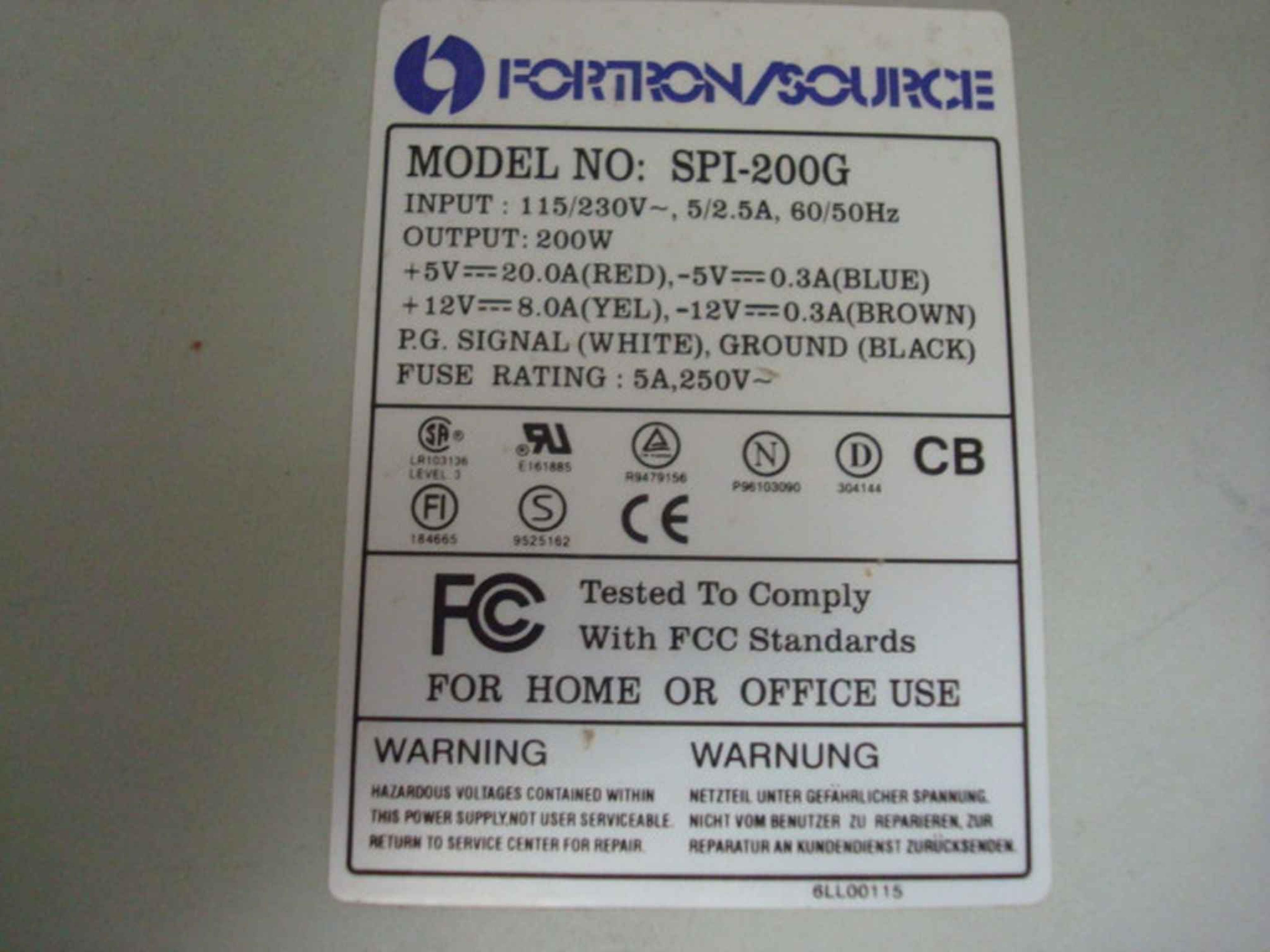 FSP GROUP / SPARKLE POWER INTL LTD / POWER MAN / YATE LOON SPI-200G 200W AT POWER SUPPLY