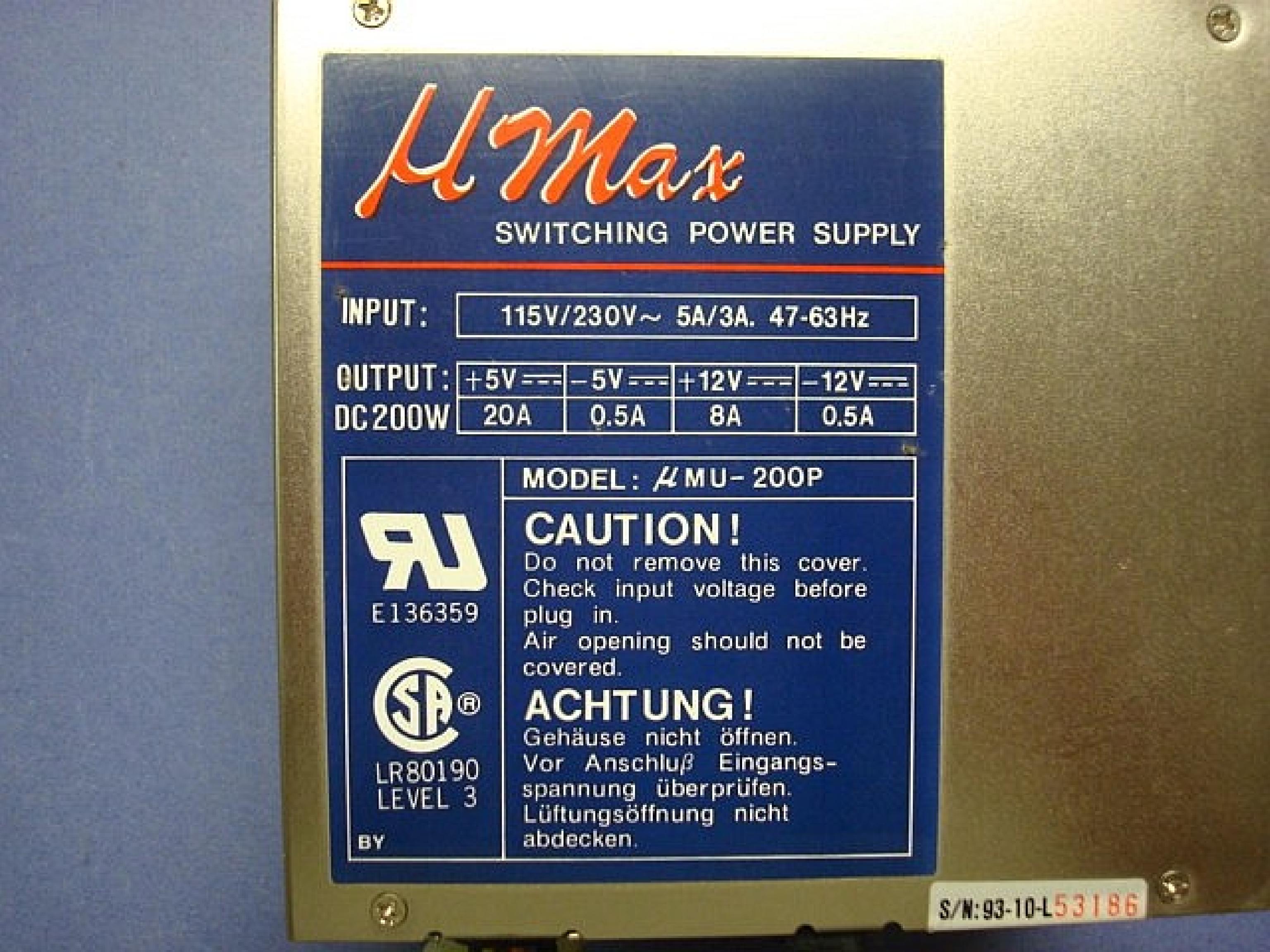 UMAX MU-200P AT POWER SUPPLY