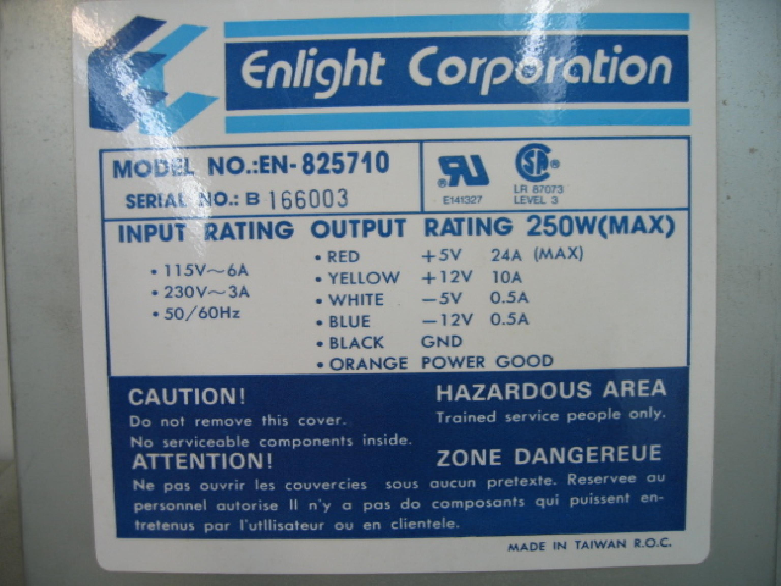 ENLIGHT CORPORATION EN-825710 250W AT POWER SUPPLY