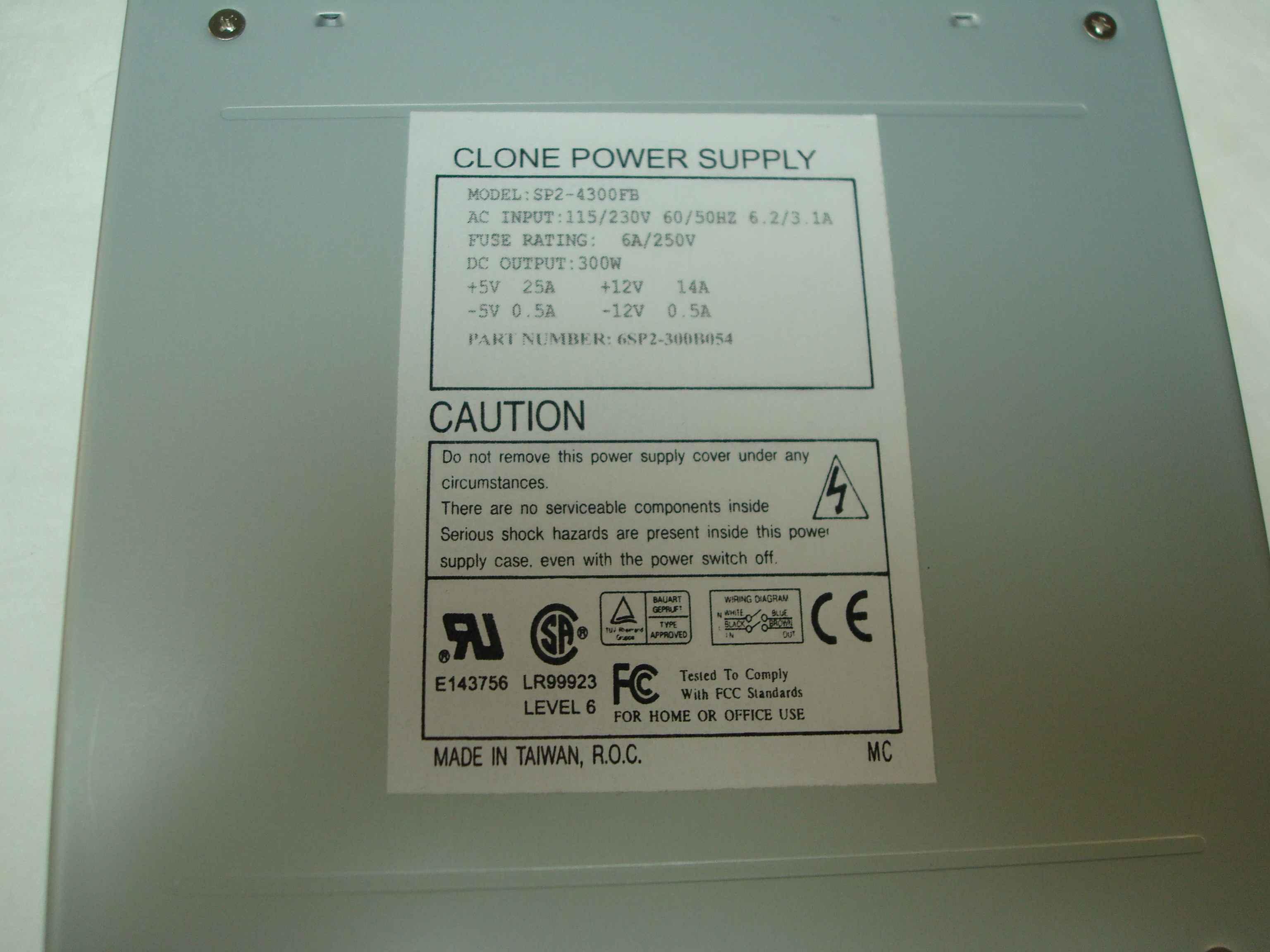 EMACS / ZIPPY / US POWER / CALIFORNIA PC PRODUCTS SP2-4300FB CLONE 300W AT POWER SUPPLY